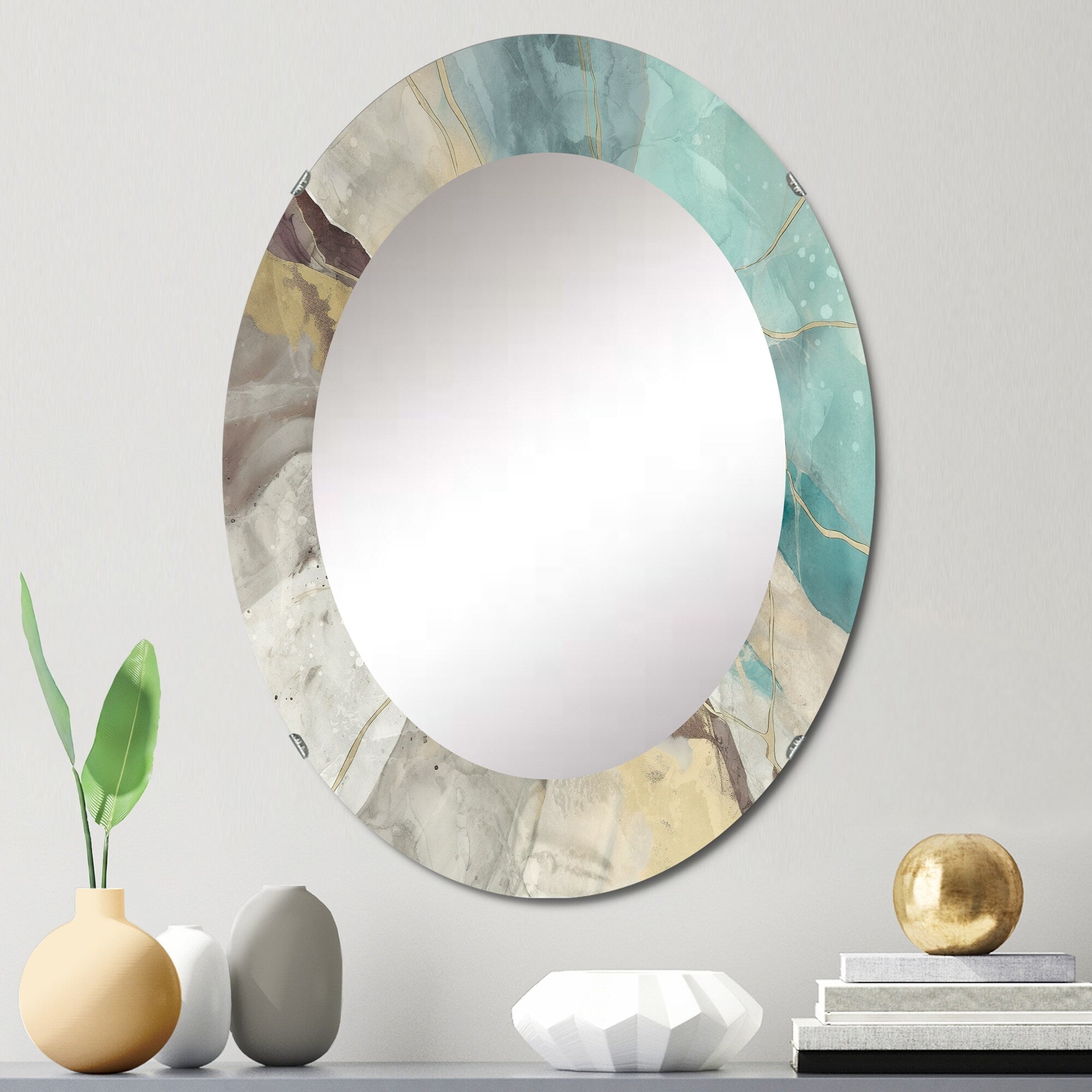 Designart 'Ocean Floor' Printed Modern WallMirror - Frameless Oval or Round Wall Mirror - Multi