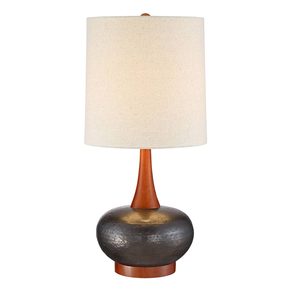 Mid Century Modern Table Lamp Hammered Bronze Wood - 12 x 24.5