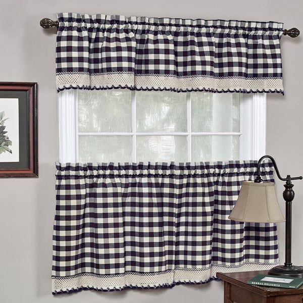 Classic Navy Cotton-blend Buffalo Check Kitchen Curtain Set or Separates