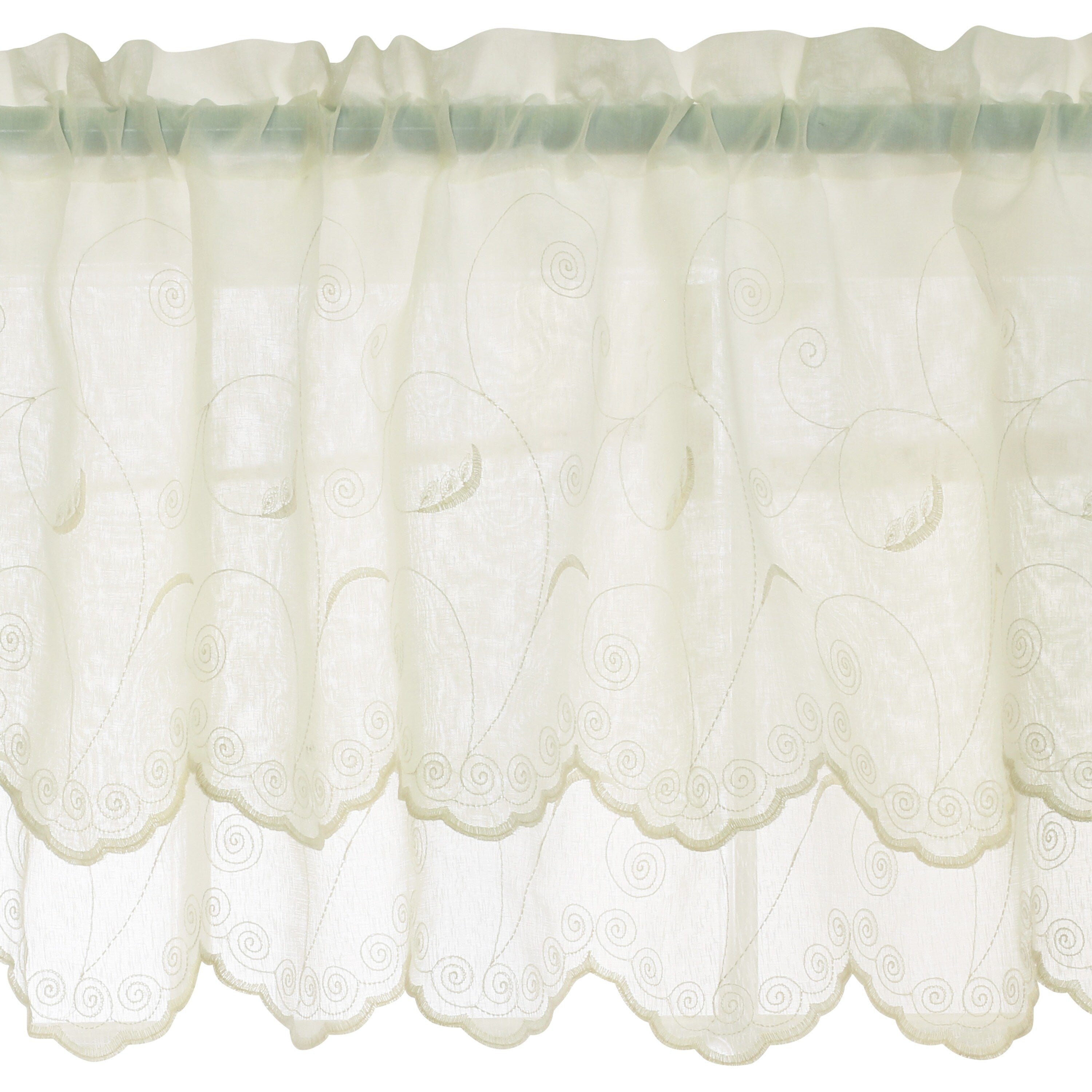 Hathaway Scroll Motif Embroidered Double Scalloped Valance by Habitat - 54 x 17