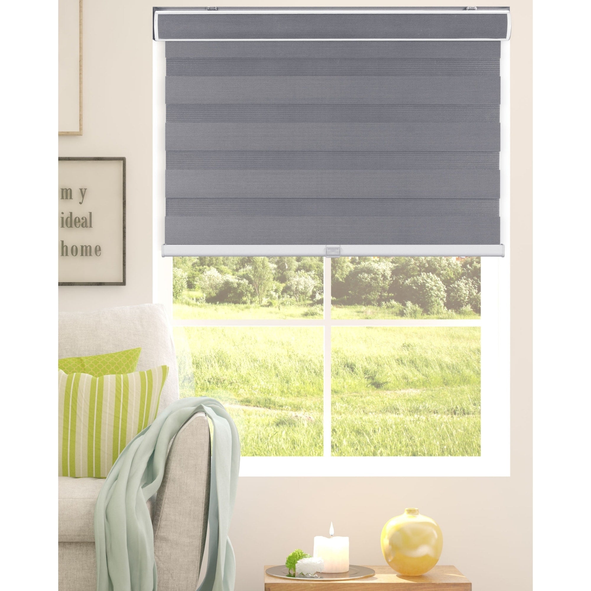 Arlo Blinds Grey Cordless Zebra Striped Roller Sheer or Privacy Shade