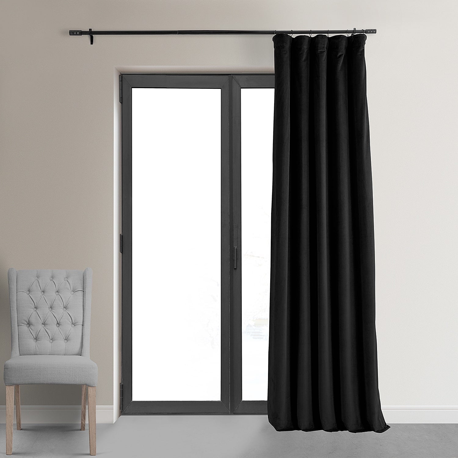 Exclusive Fabrics Signature Warm Black Velvet Single Blackout Curtain Panel