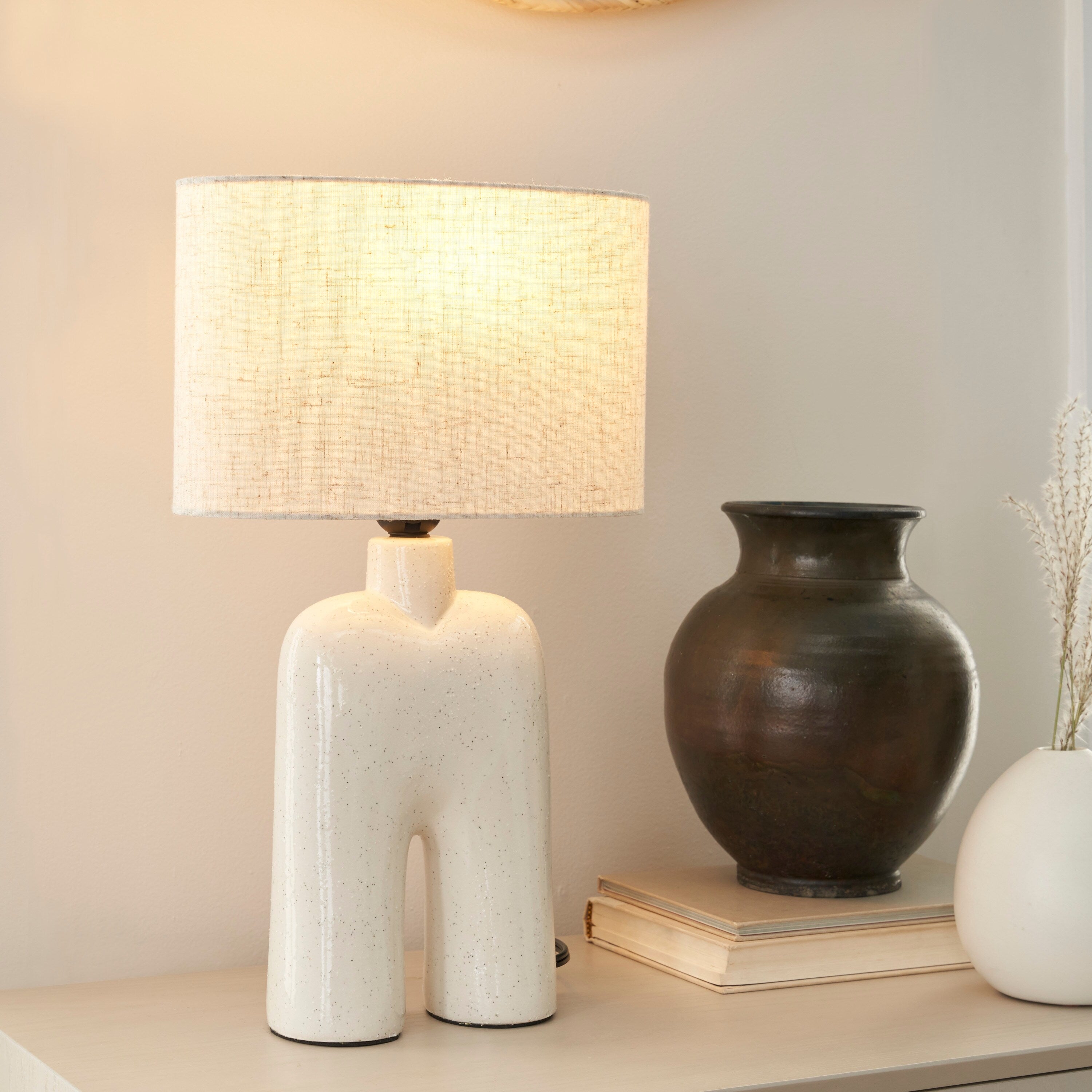 Nourison 17 Off-White Speckled Textured Ceramic Table Lamp