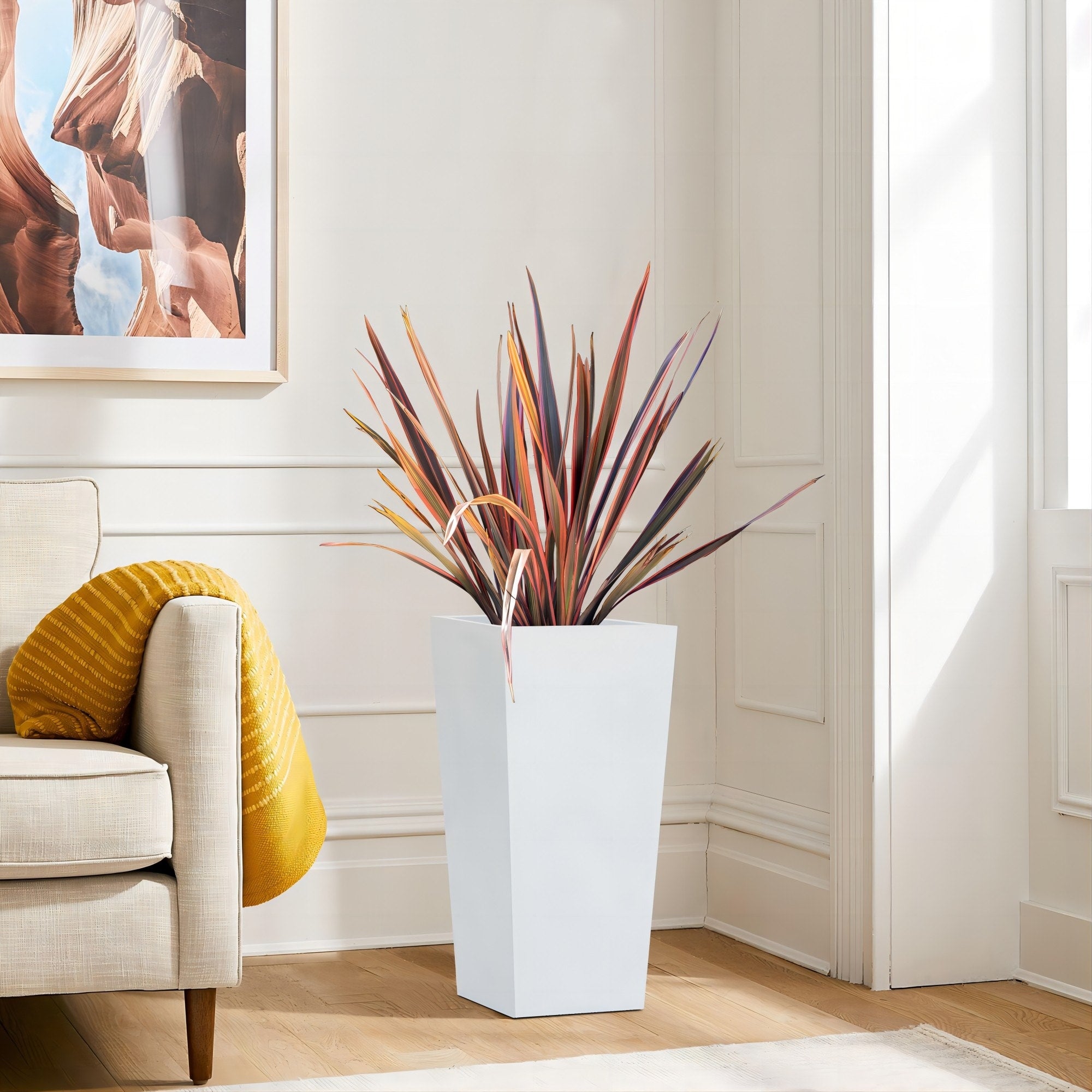 White Tall Square Tapered Indoor & Outdoor Planter