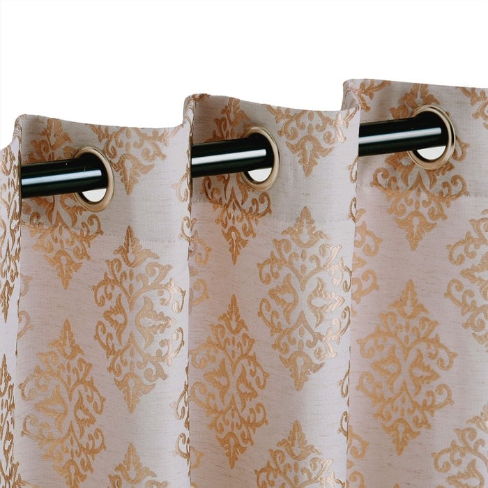 Superior Venetian Damask Jacquard Embroidered Washable Curtains, Set of 2