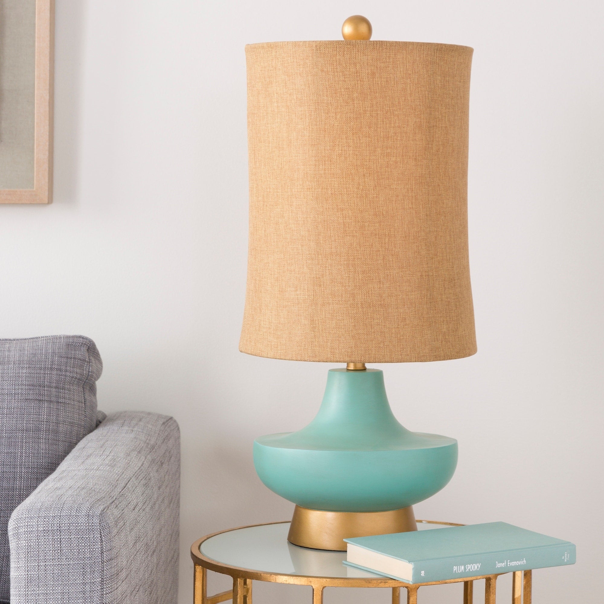 Livabliss Turquoise over Bronze Natural Shade Lamp