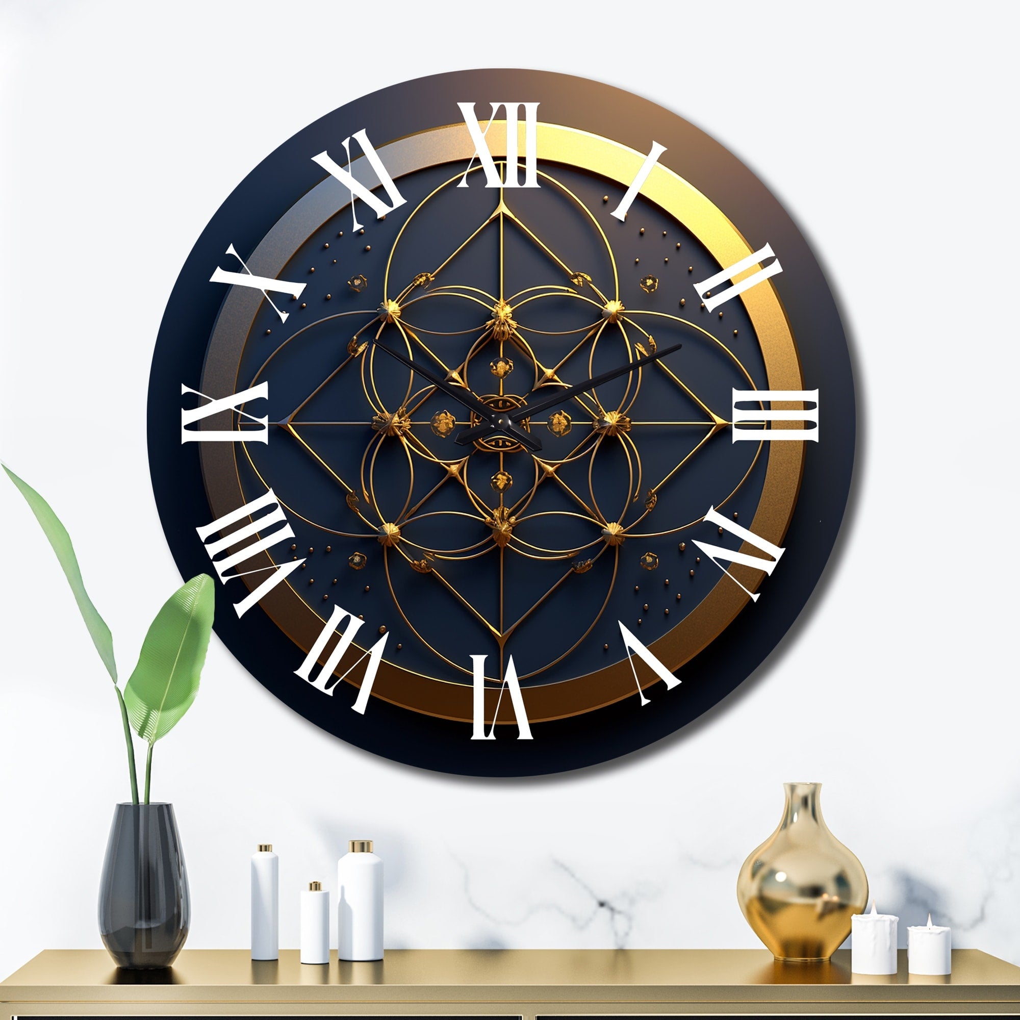 Designart Sacramental Blue Sacred Geometry Seal Modern Geometric Oversized Wall Clock