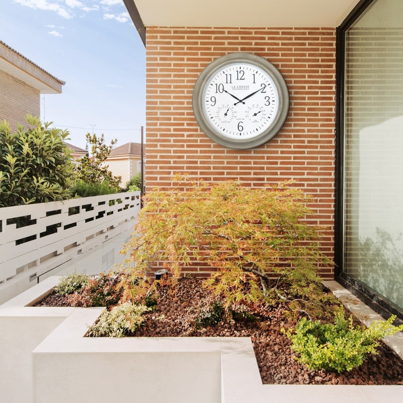 La Crosse 404-18027-INT 18 Outdoor Tan Atomic Analog Temp Wall Clock
