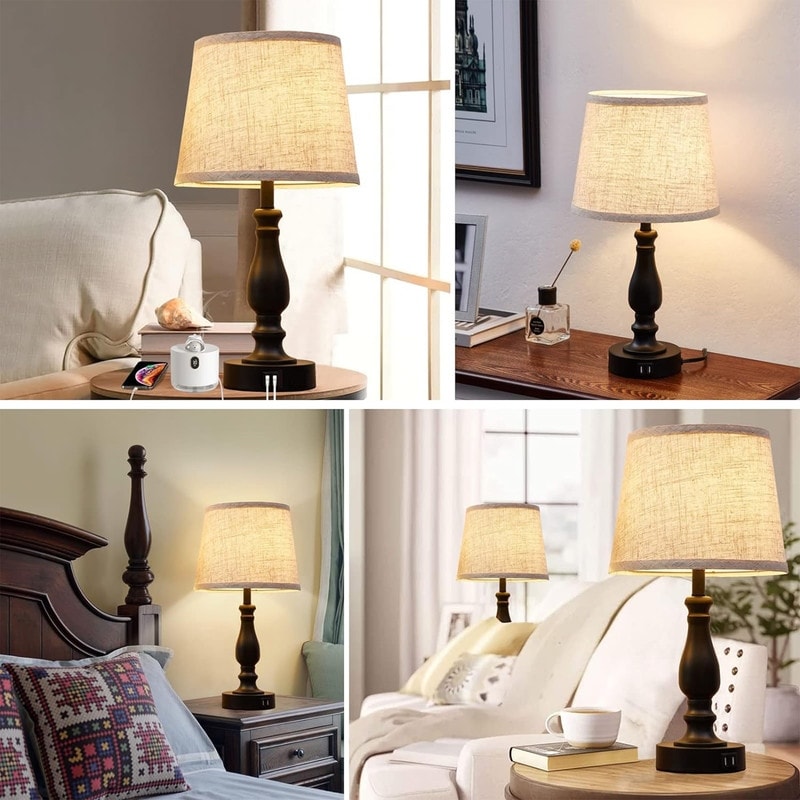 Table lamp, set of 2, 3-way dimmable nightstand lamp (bulb included) - 10D x 10W x 19.3H