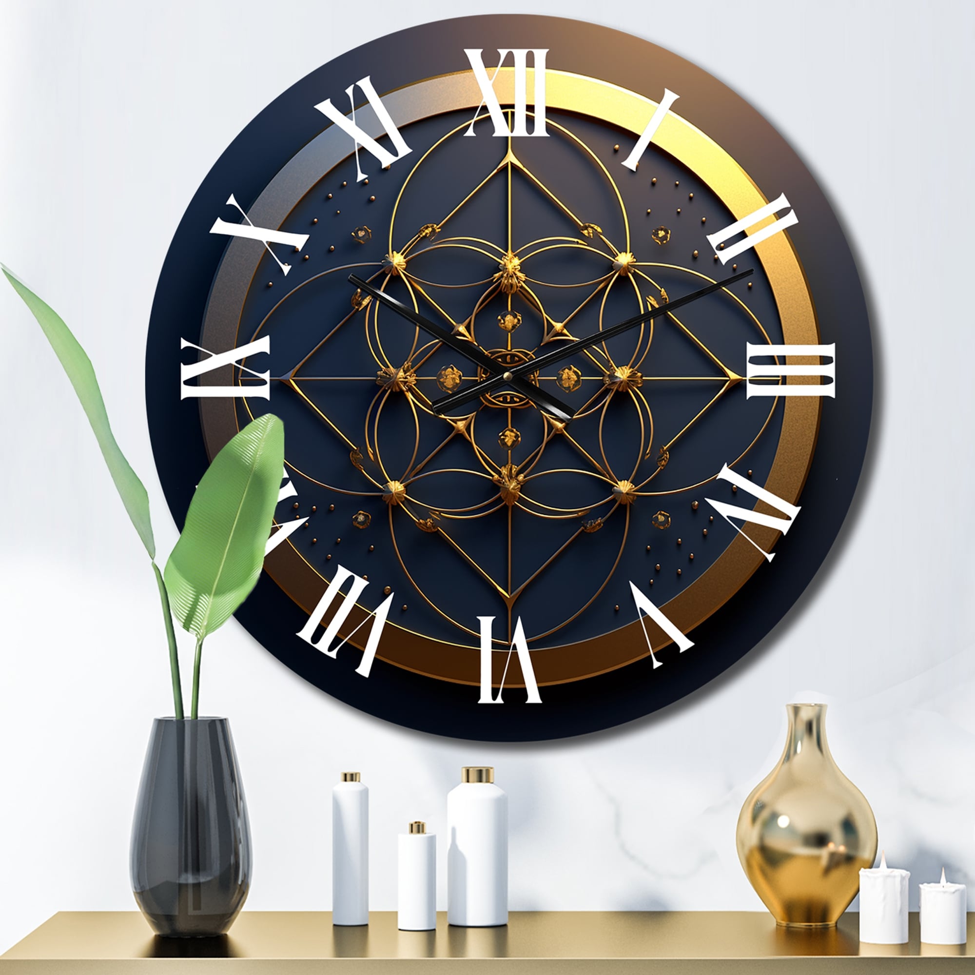 Designart Sacramental Blue Sacred Geometry Seal Modern Geometric Oversized Wall Clock