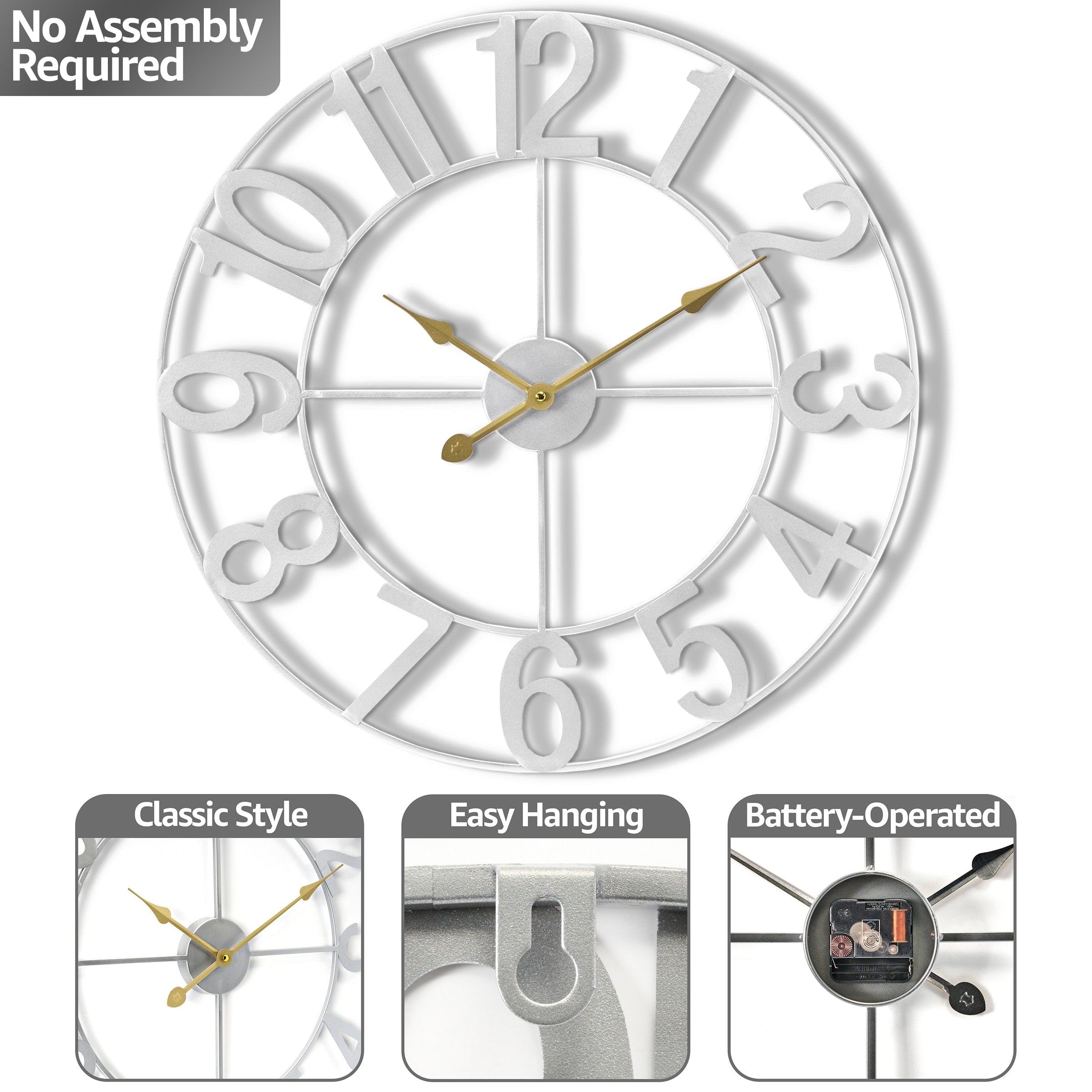 Sorbus Large 16 inch Decorative Round Analog Wall Clock Battery Operated With Numeral Style Design - 16