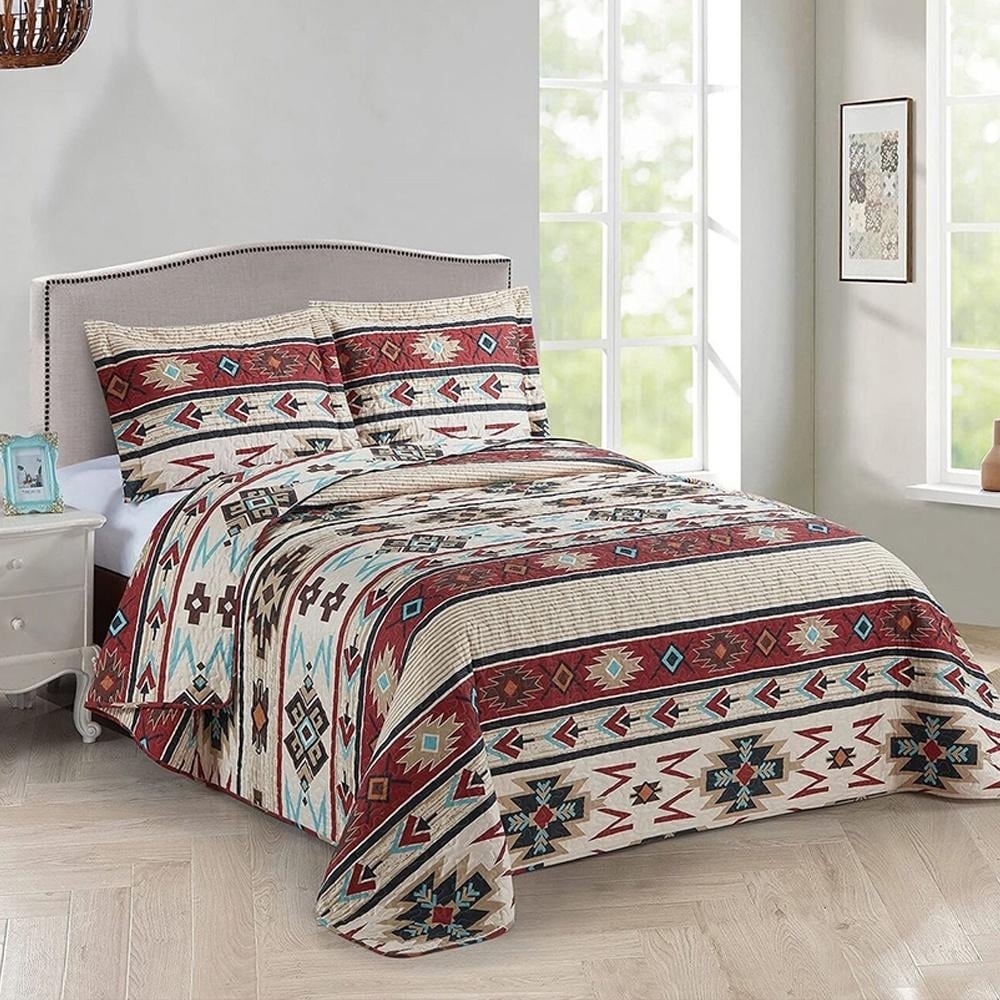 Full/Queen Rustic Striped Southwestern Bedding Set Red