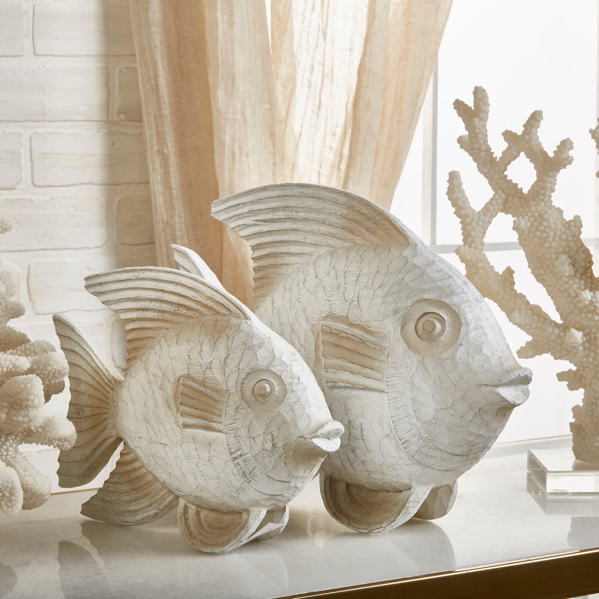 Sagebrook Home Coastal Whitewash Fish Sculpture for Living Room, Bedroom or Office Decor