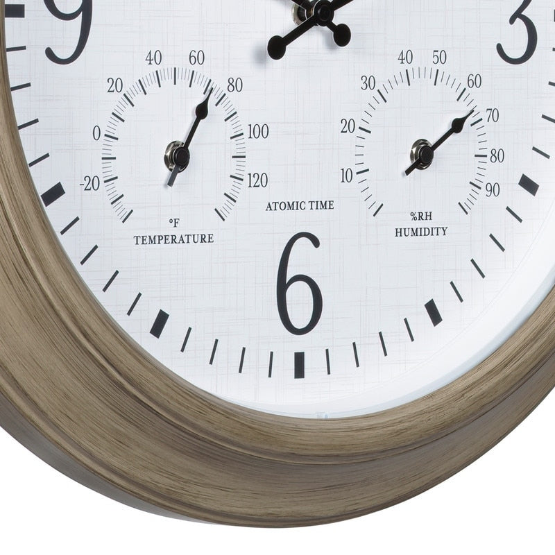 La Crosse 404-18027-INT 18 Outdoor Tan Atomic Analog Temp Wall Clock