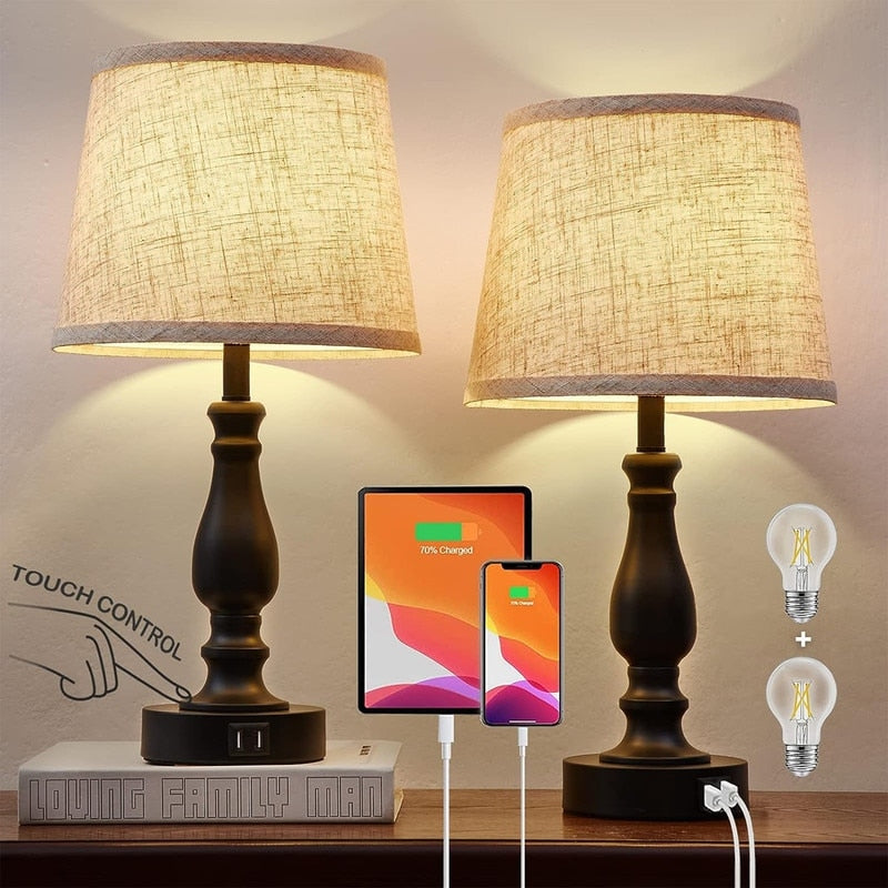 Table lamp, set of 2, 3-way dimmable nightstand lamp (bulb included) - 10D x 10W x 19.3H