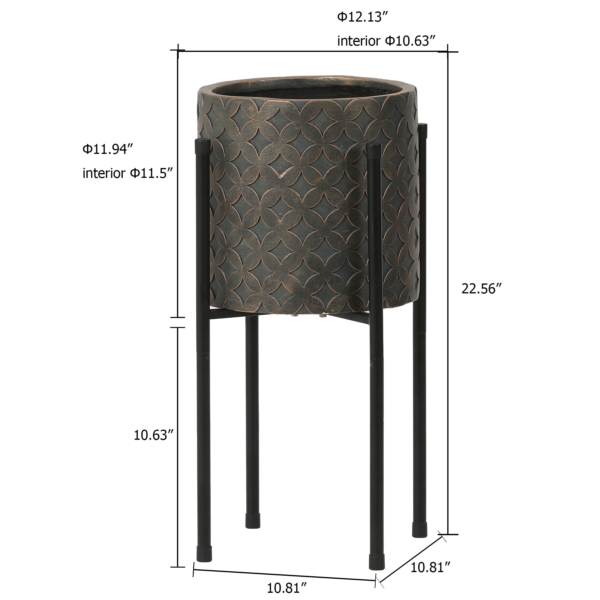 Butterfly Brown MgO Round Planter with Metal Stand