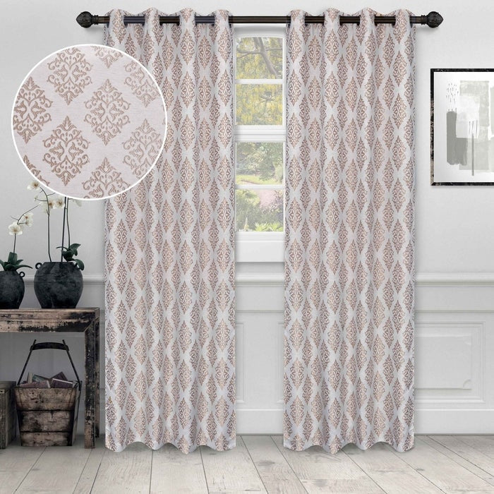 Superior Venetian Damask Jacquard Embroidered Washable Curtains, Set of 2