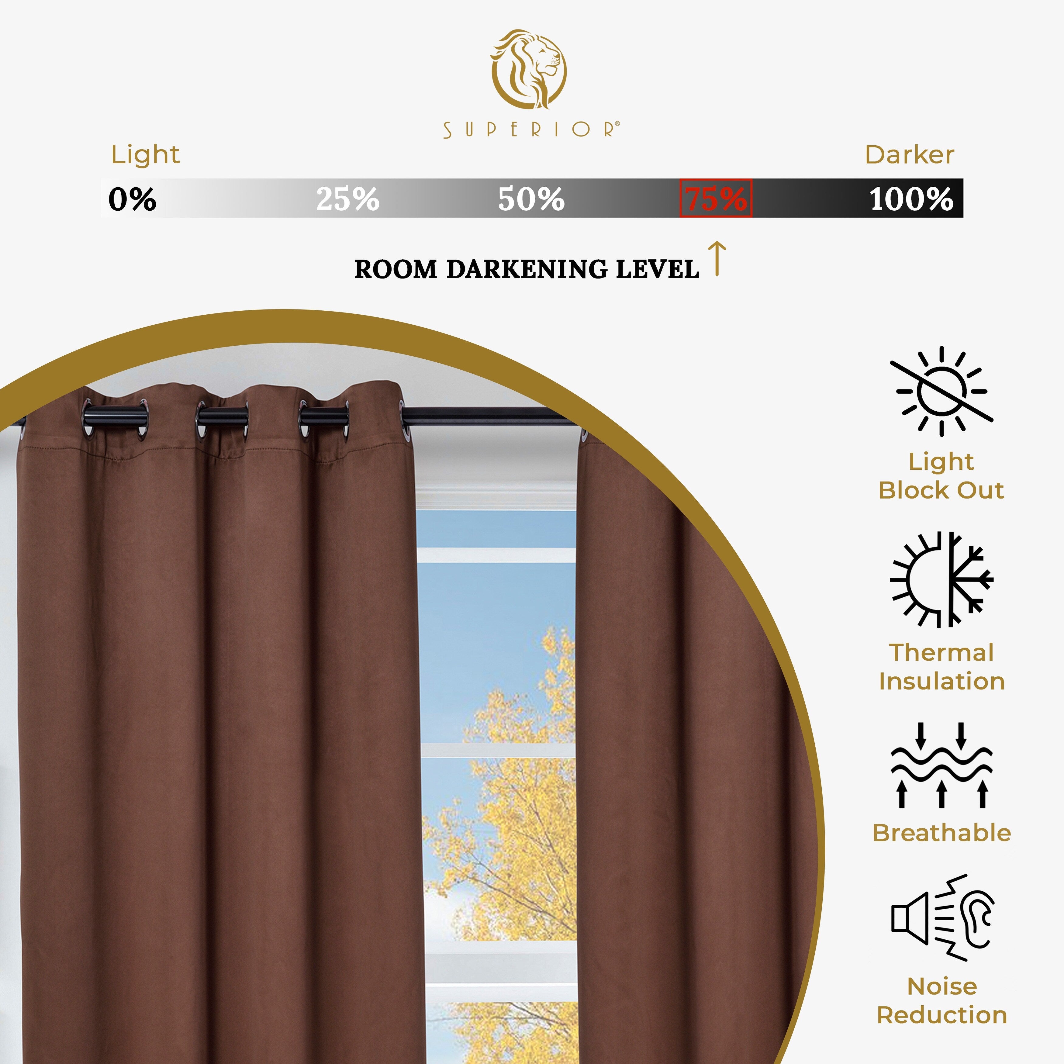 Superior Modern Solid Room Darkening Blackout Curtains, Rod Pocket