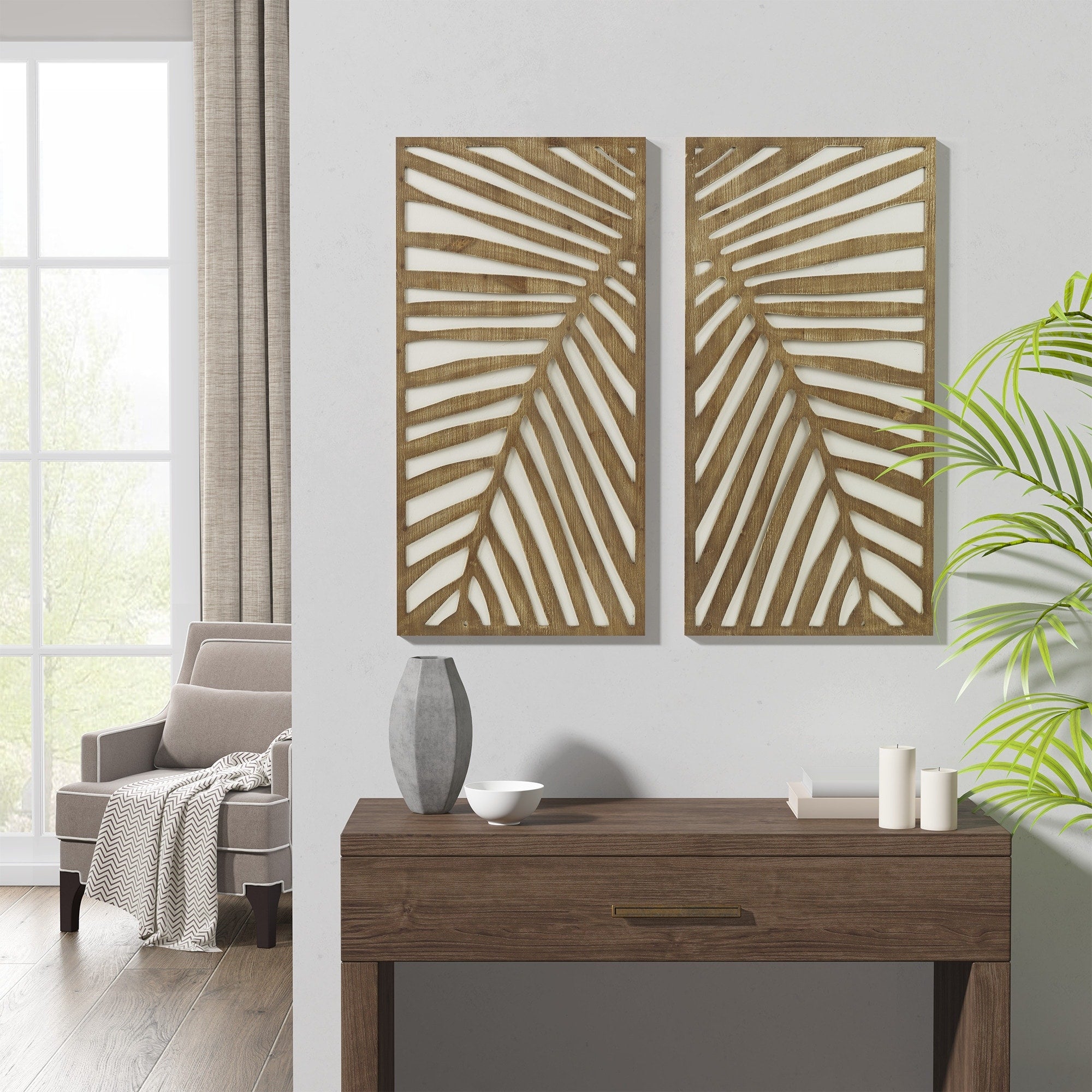 Madison Park Birch Palms Two-tone Wood Panel Wall Décor (Set of 2)