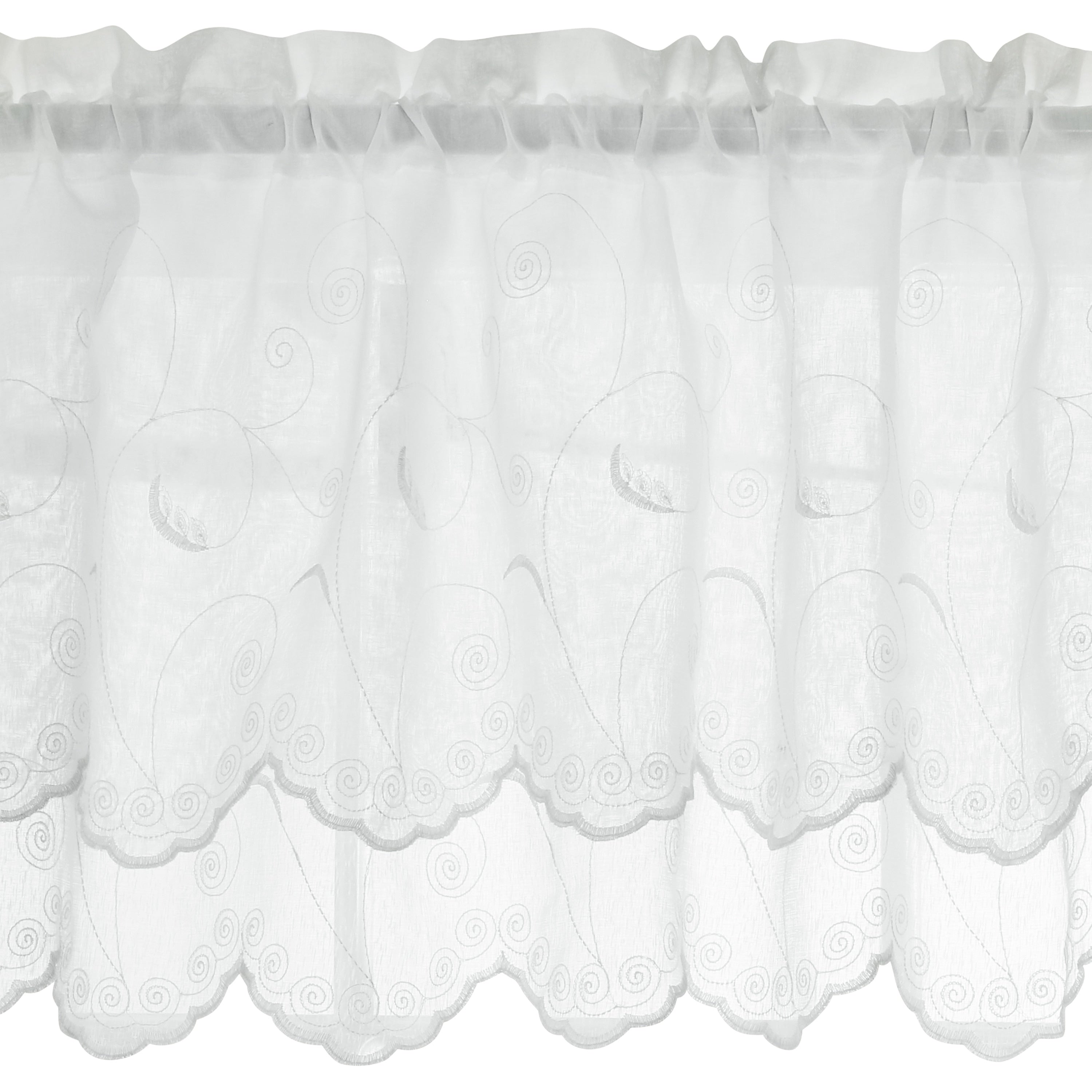 Hathaway Scroll Motif Embroidered Double Scalloped Valance by Habitat - 54 x 17