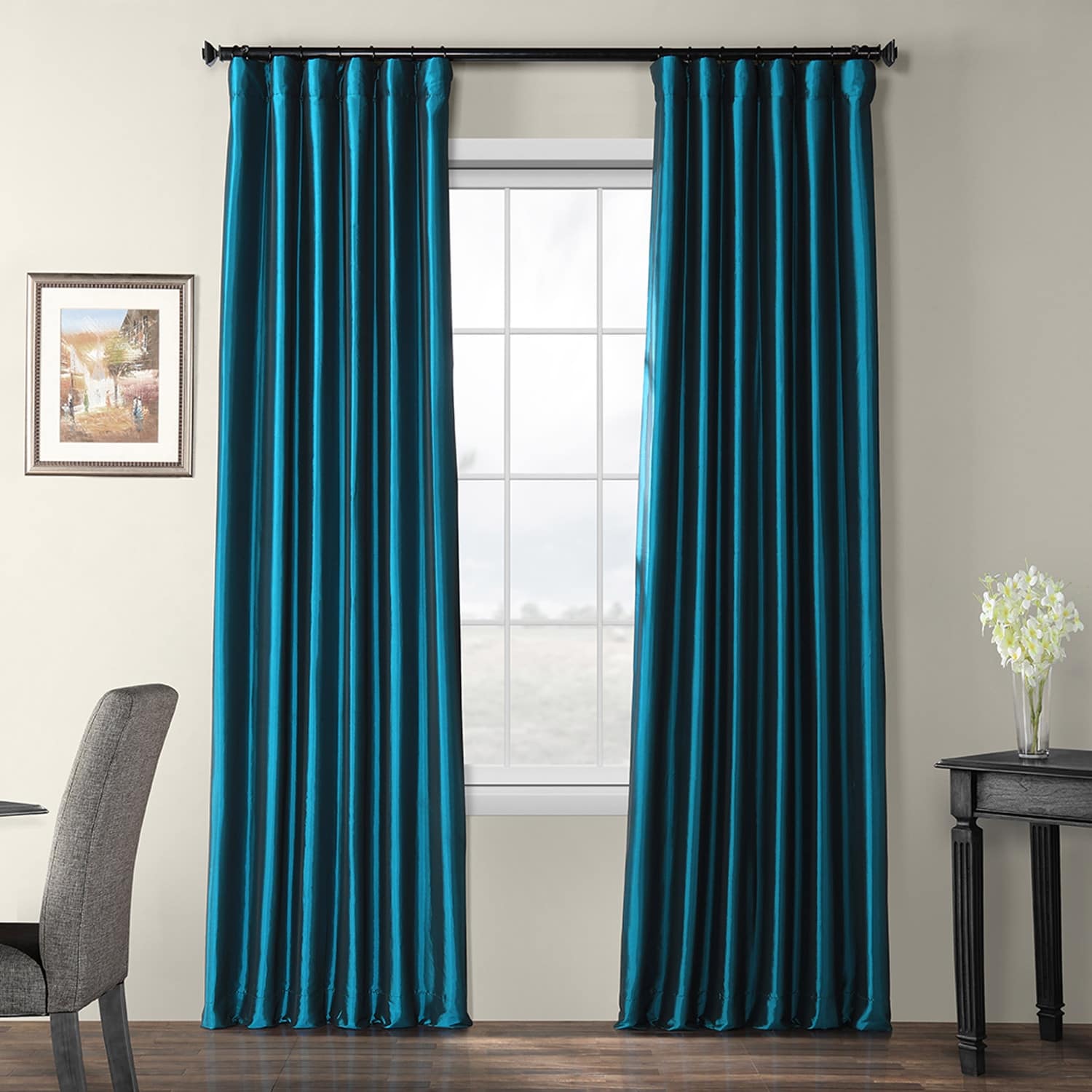 Exclusive Fabric Faux Silk Taffeta Solid Blackout Curtain (1 Panel)