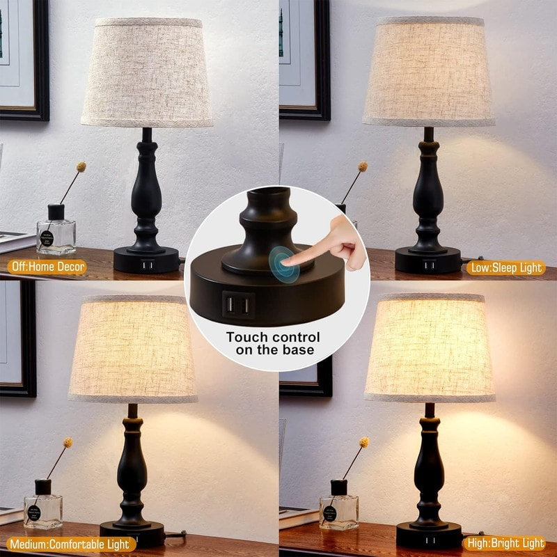 Table lamp, set of 2, 3-way dimmable nightstand lamp (bulb included) - 10D x 10W x 19.3H