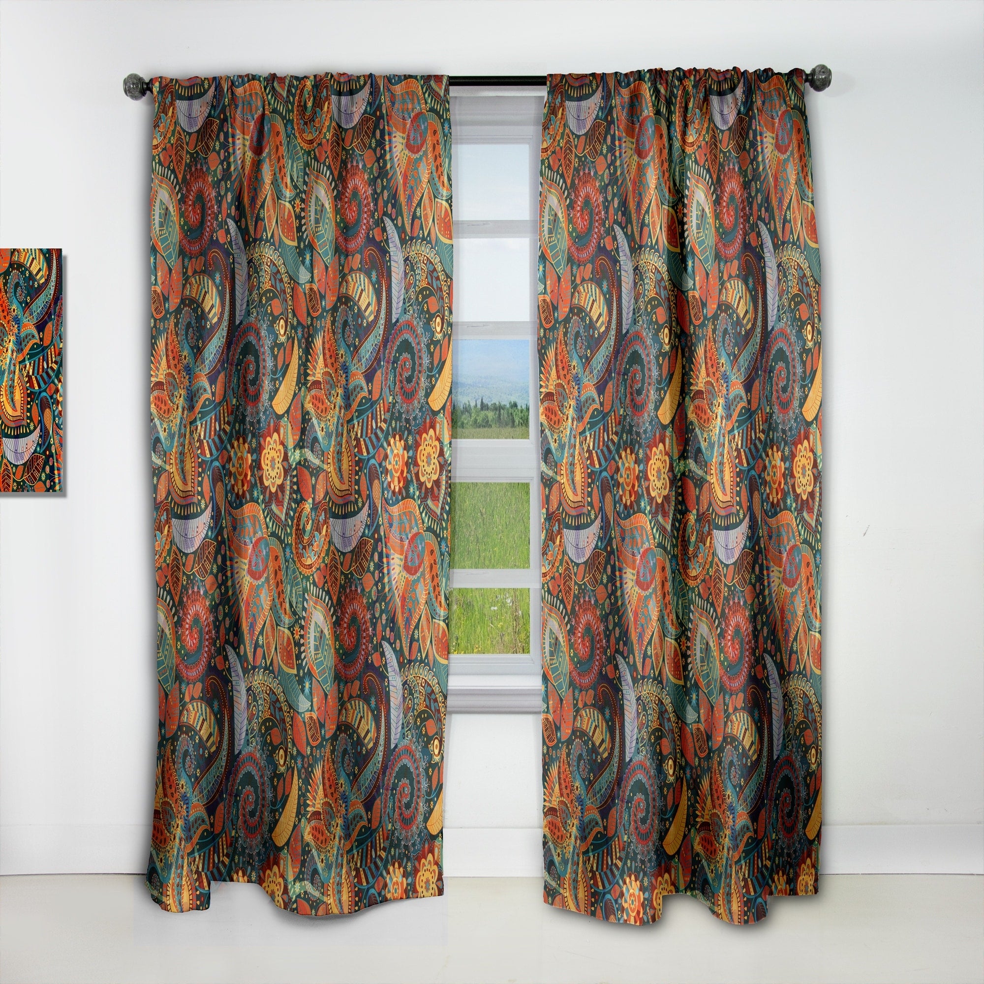 Designart 'Paisley Floral Pattern' Bohemian & Eclectic Blackout Curtain Single Panel