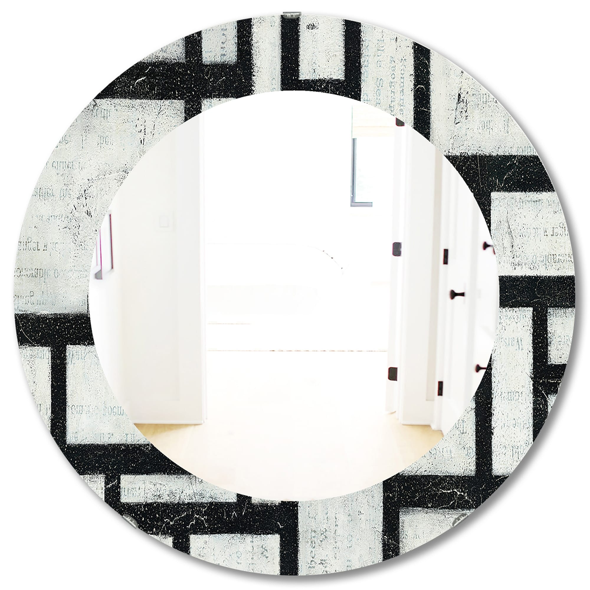 Porch & Den 'Black and White Labyrinth Geometric' Printed Mid-Century Mirror