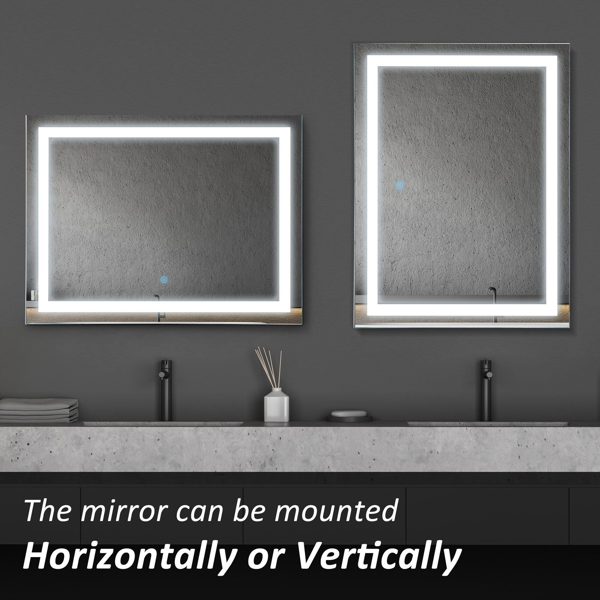 HOMCOM 32 LED Illuminated Bathroom Wall Vanity Mirror with Outline LEDs, Adjustable Horizontally or Vertically, Silver