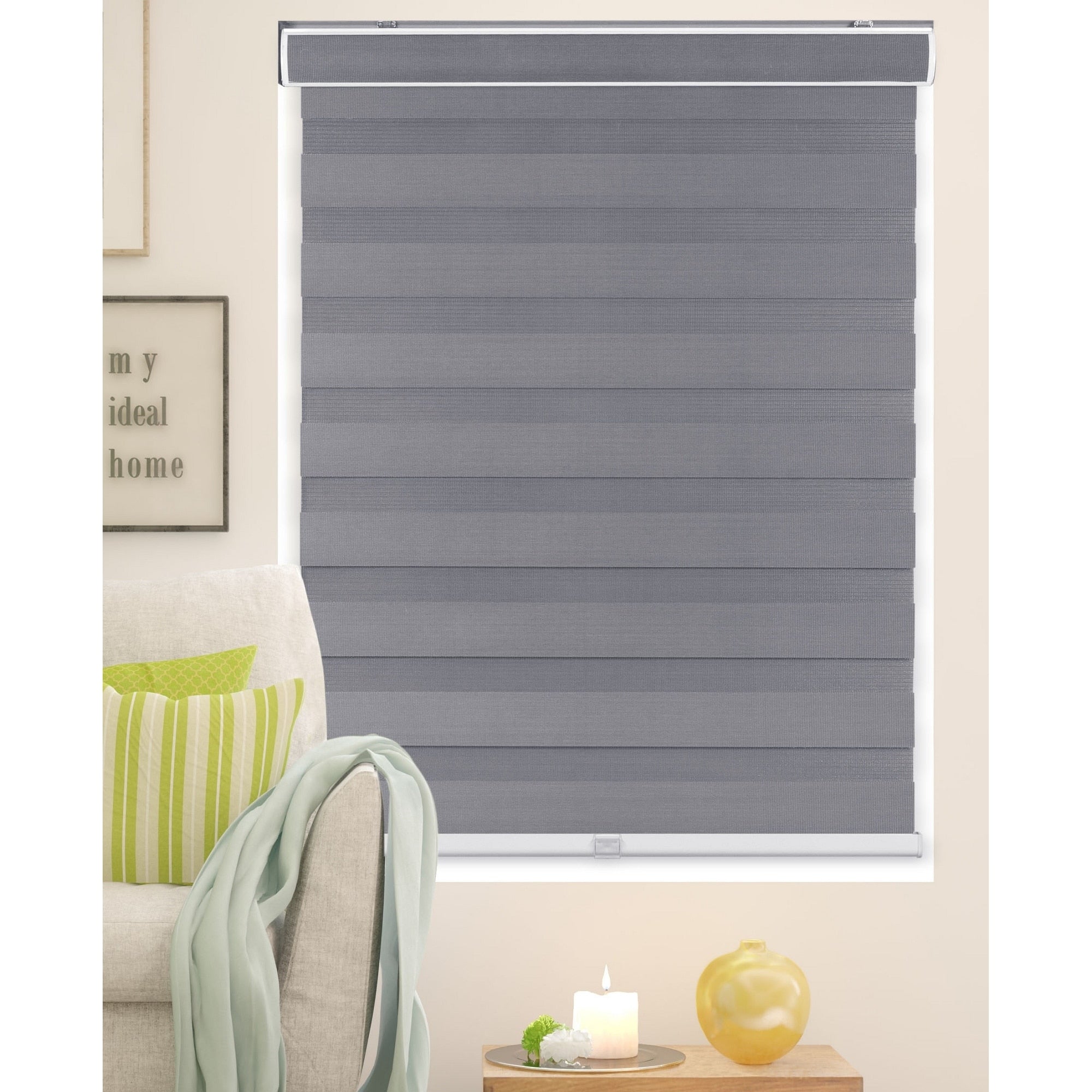 Arlo Blinds Grey Cordless Zebra Striped Roller Sheer or Privacy Shade