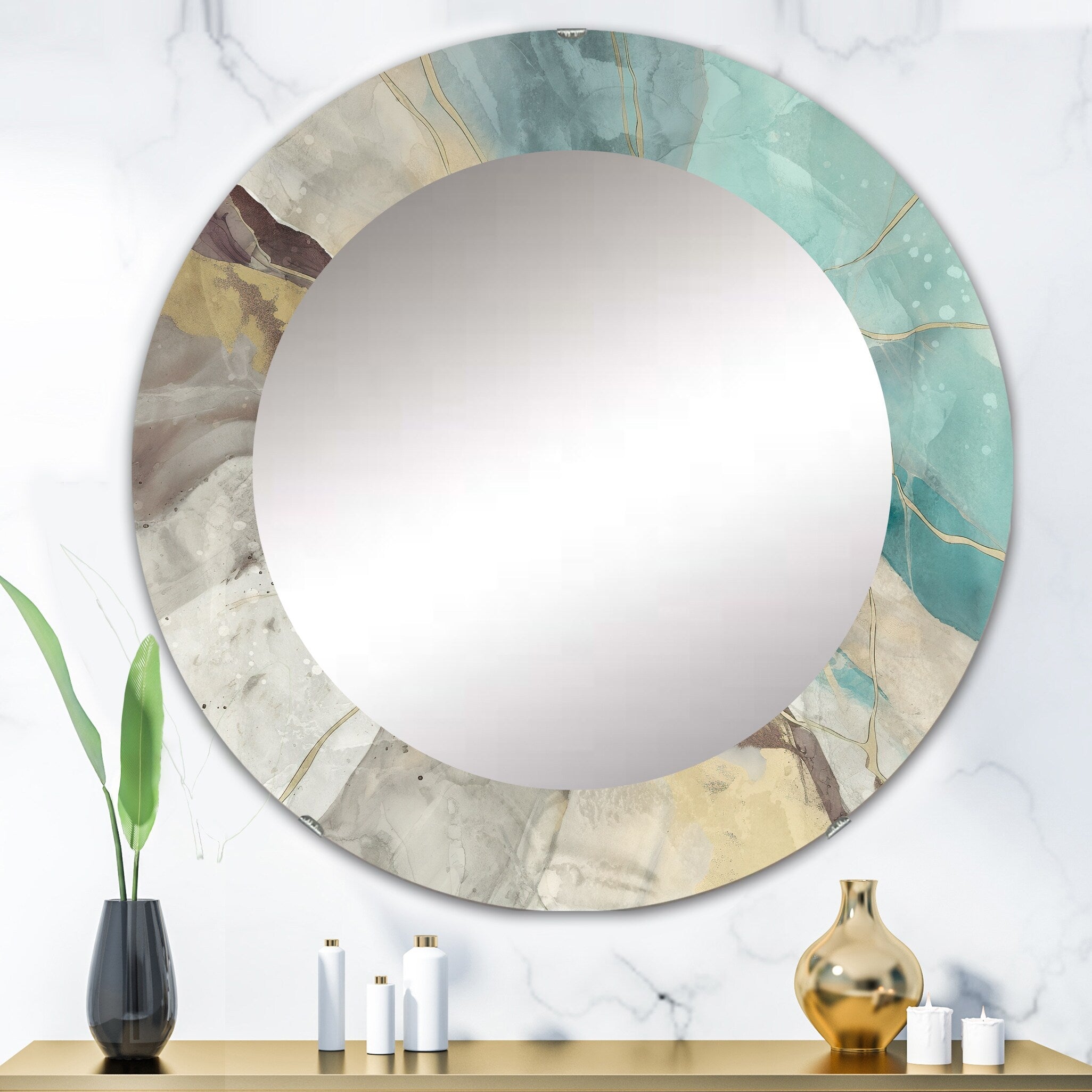 Designart 'Ocean Floor' Printed Modern WallMirror - Frameless Oval or Round Wall Mirror - Multi