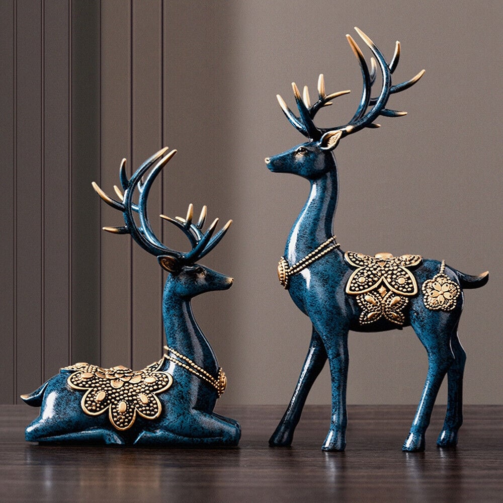 Blue Deer Figurine Home Decor Resin Sculpture Decorative Gifts