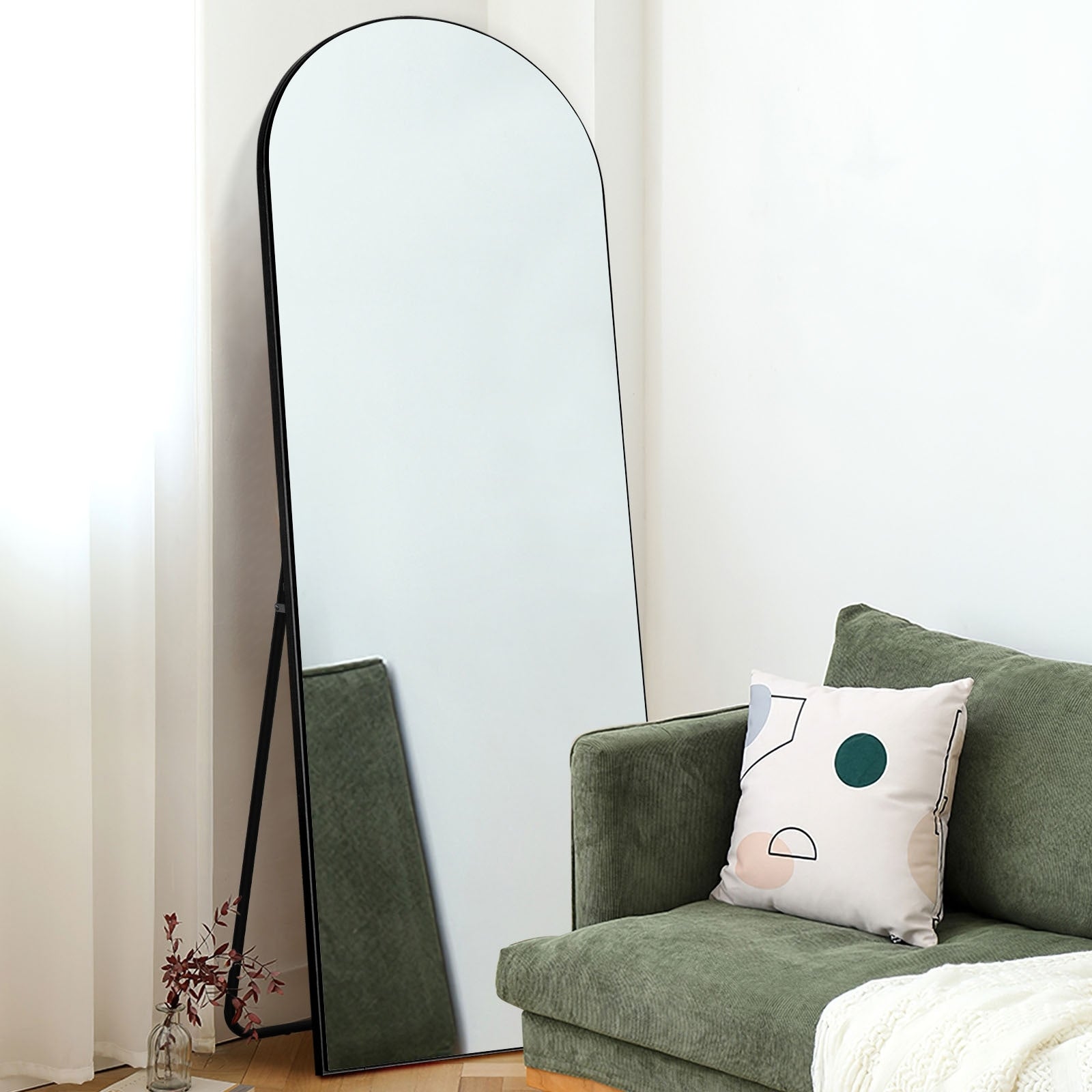 Arch-Crowned Full-Length Mirror with Solid Wood Frame