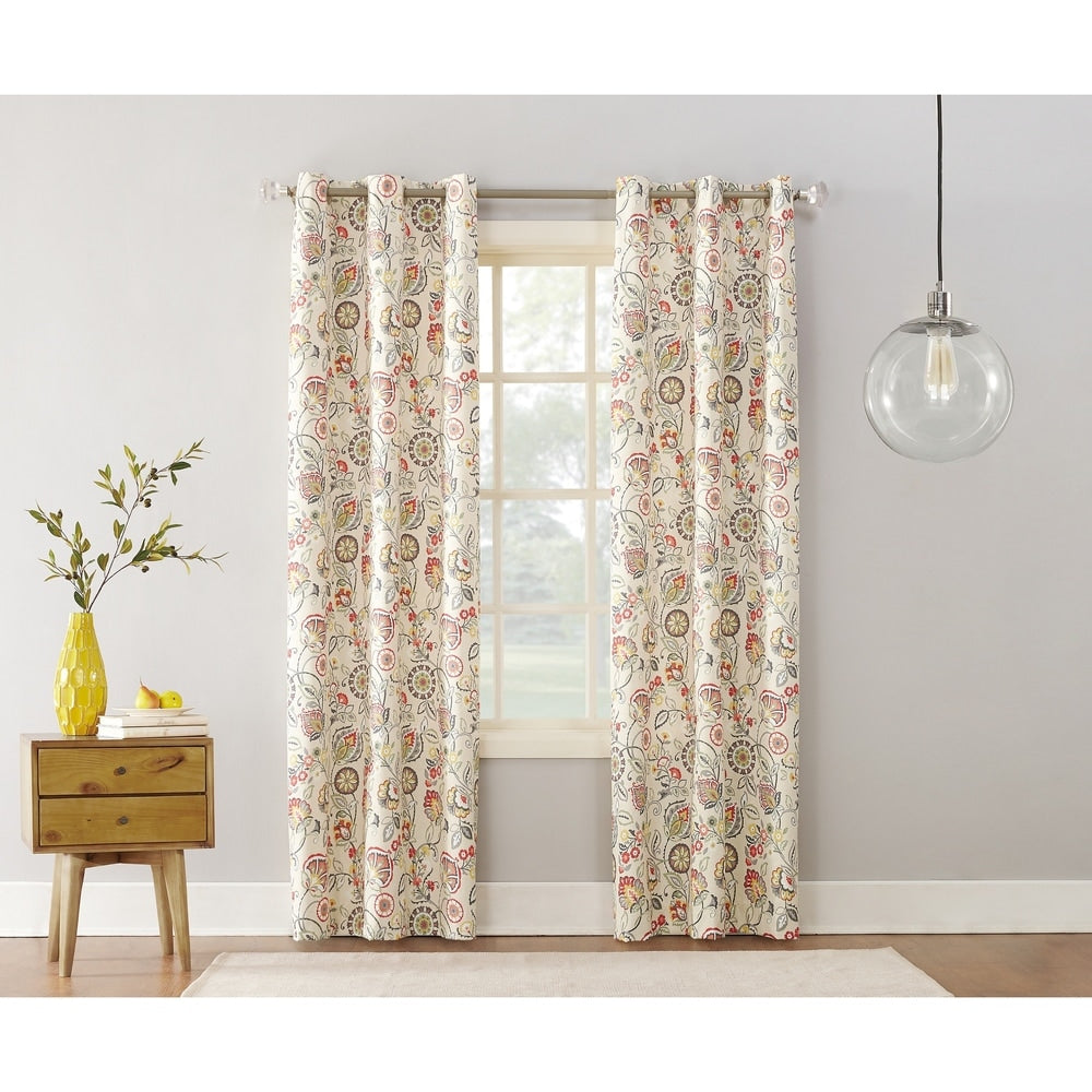 Sun Zero Jorah Botanical Print Thermal Insulated Grommet Curtain Panel, Single Panel