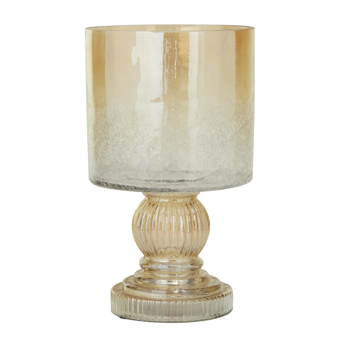 Glass Handmade Turned Style Pillar Hurricane Lamp with Smoked Glass Finish - Brass, Black, Gold, Brown - Roche River Decor