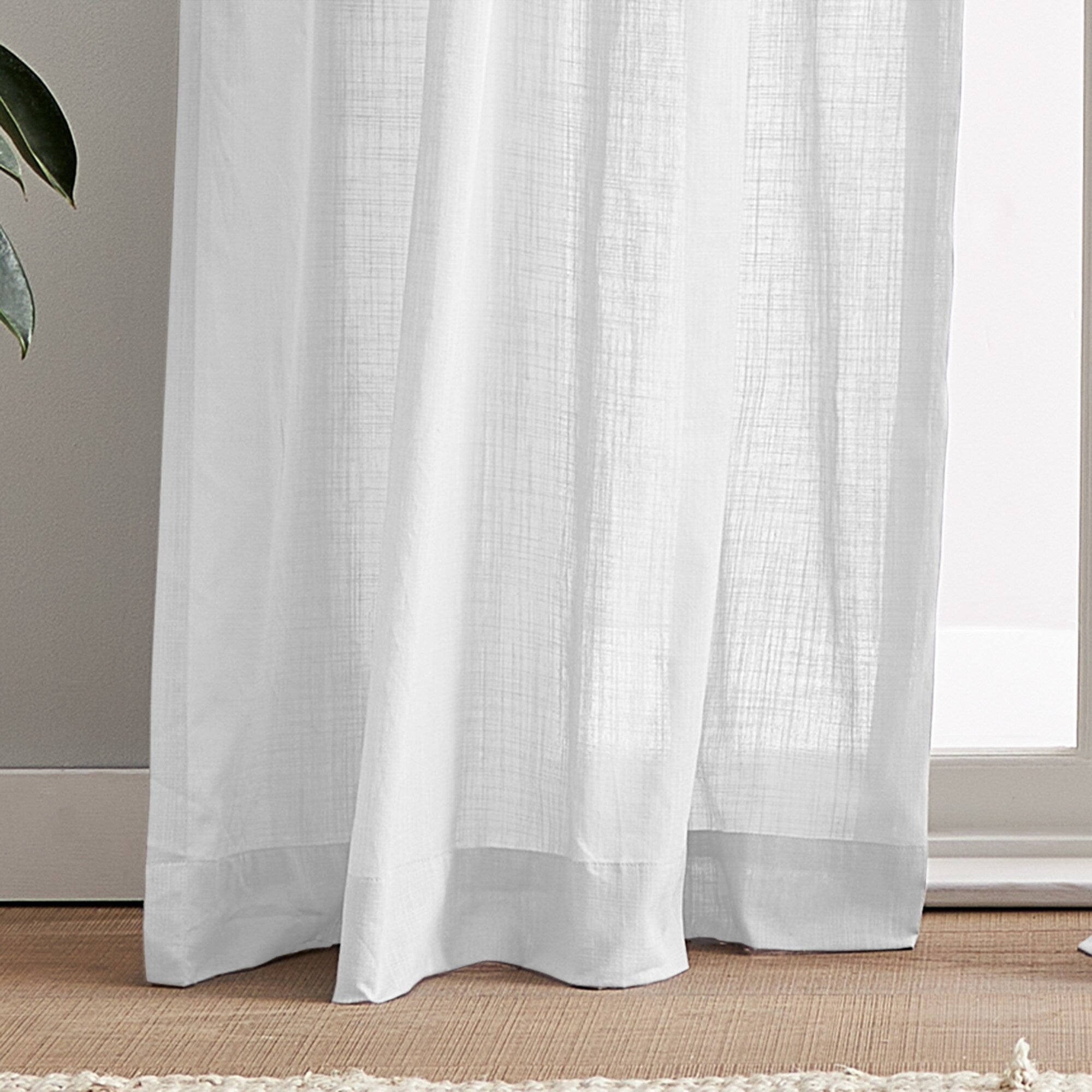 100% Cotton Sheer Tie Tab Curtain Panel Pair