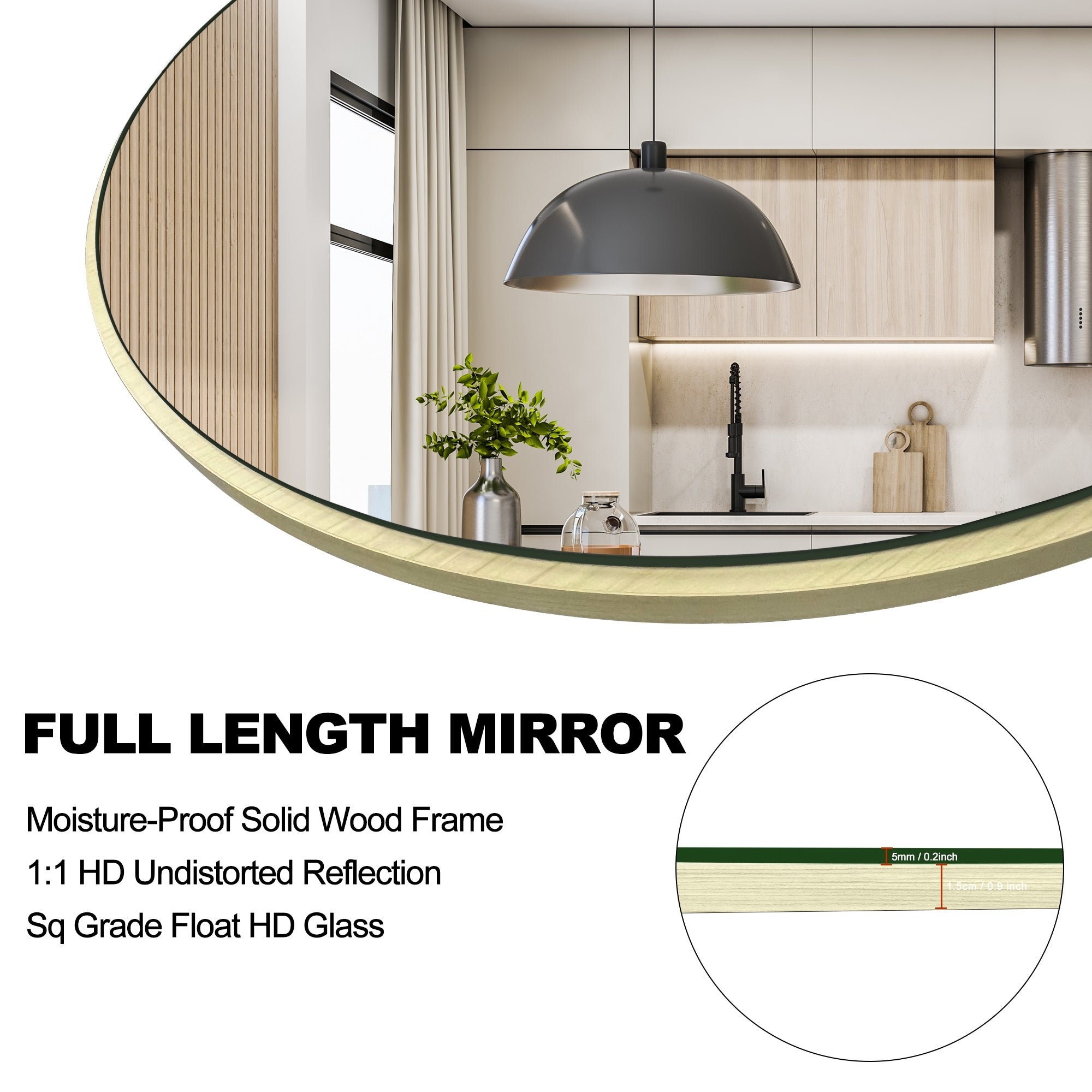 Modern Arched Full-Length Wood Floor Standing Mirror