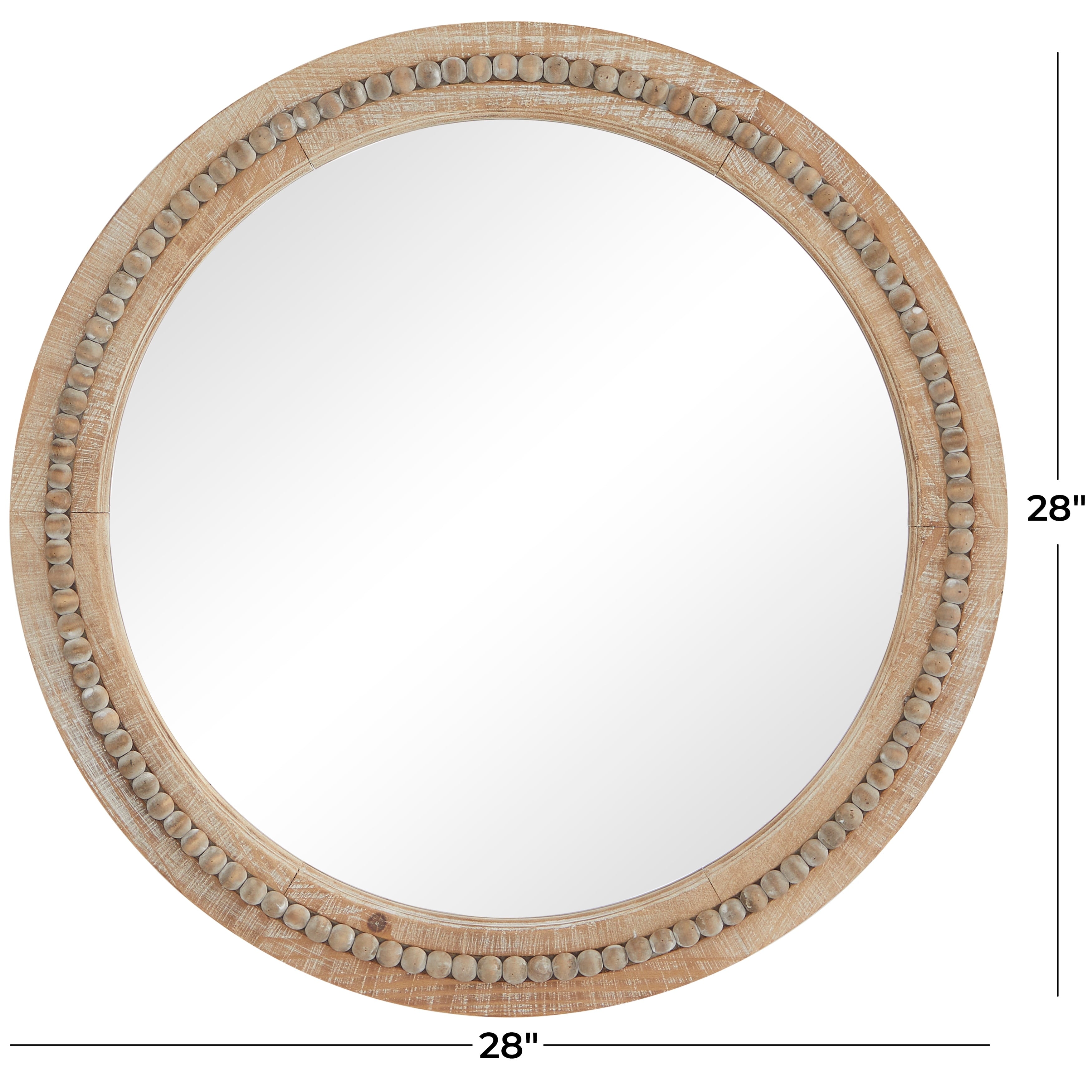 Wood Distressed Wall Mirror with Beaded Detailing - Light Brown or Brown - Roche River Decor