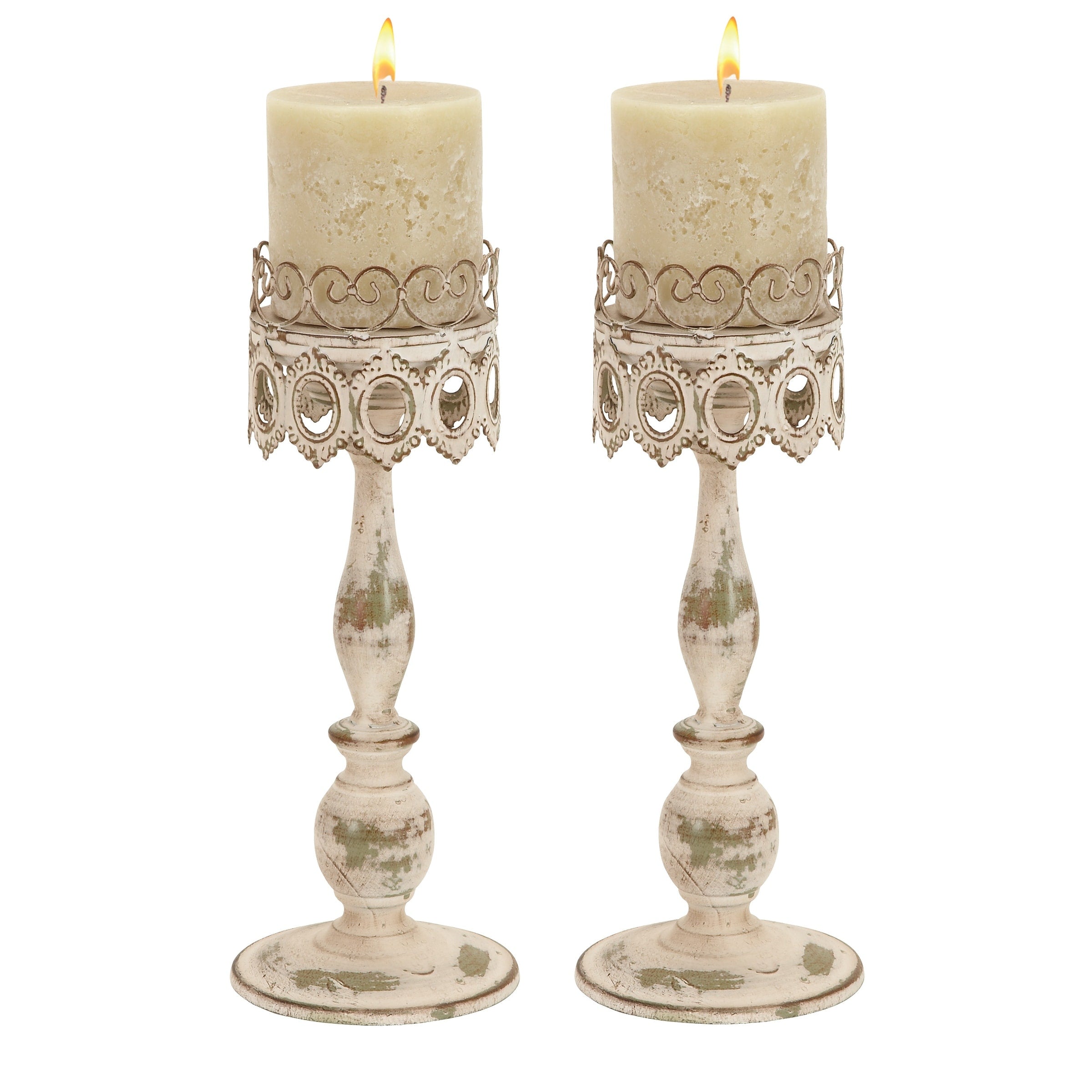 Beige Metal Rustic Candle Holder (Set of 2) - SET/2 15.25, 14.5H