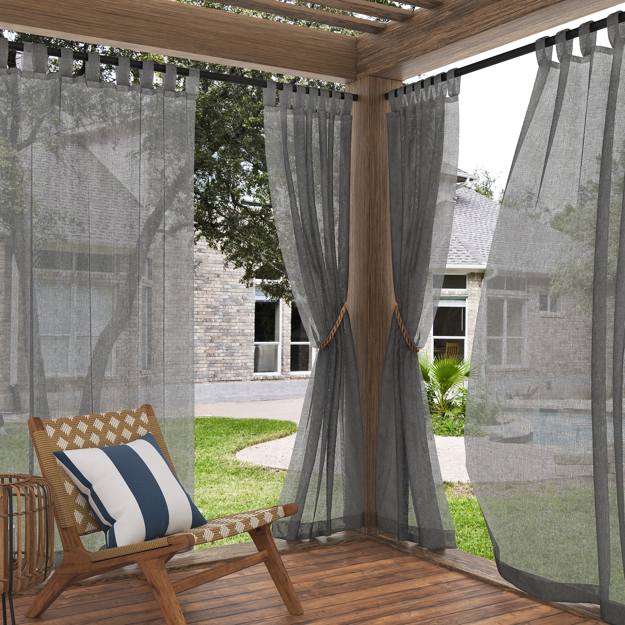 No. 918 Amina Open Weave Indoor/Outdoor Sheer Tab Top Curtain Panel, Single Panel