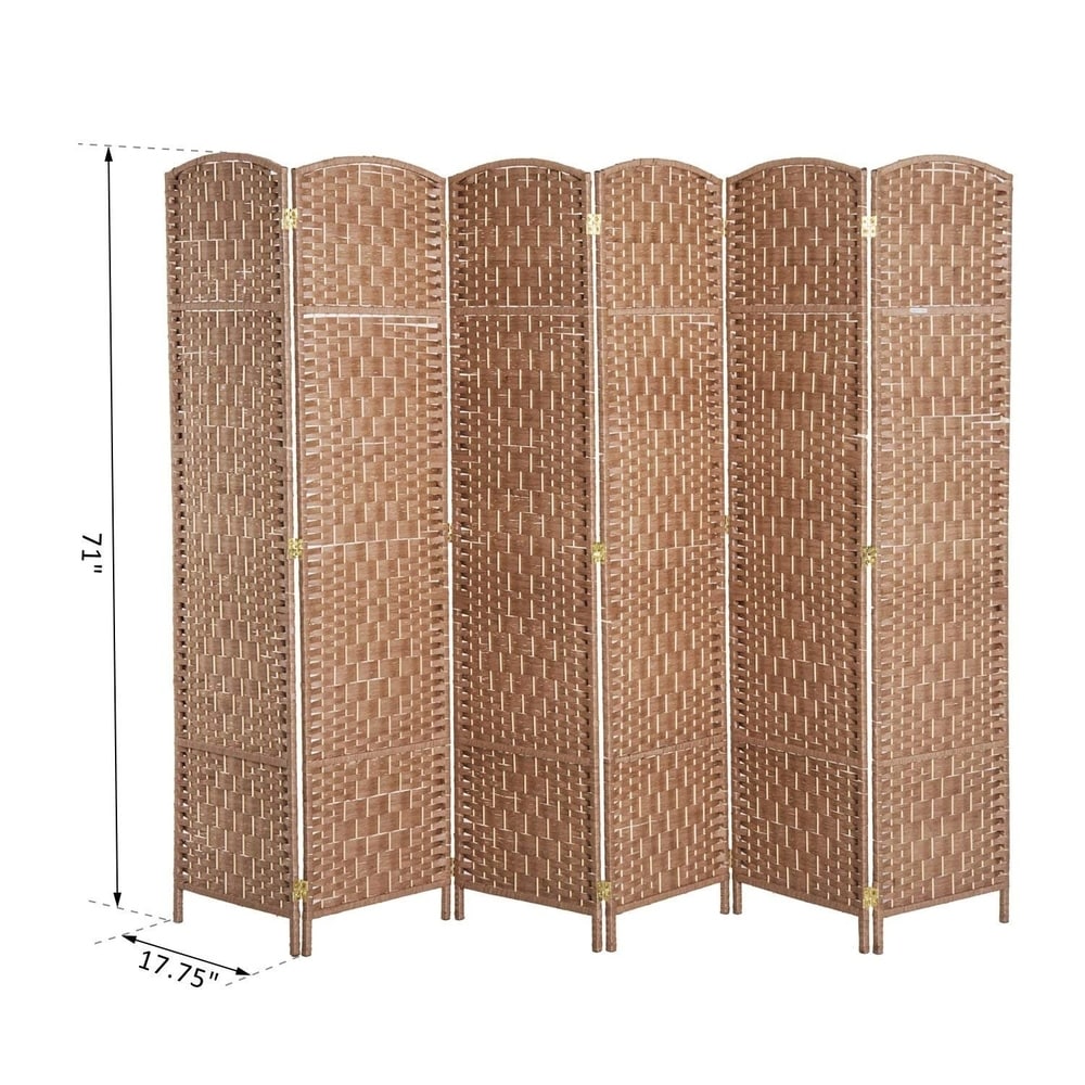 HomCom 6' Tall Wicker Weave Six Panel Room Divider Privacy Screen - Natural Blonde Wood