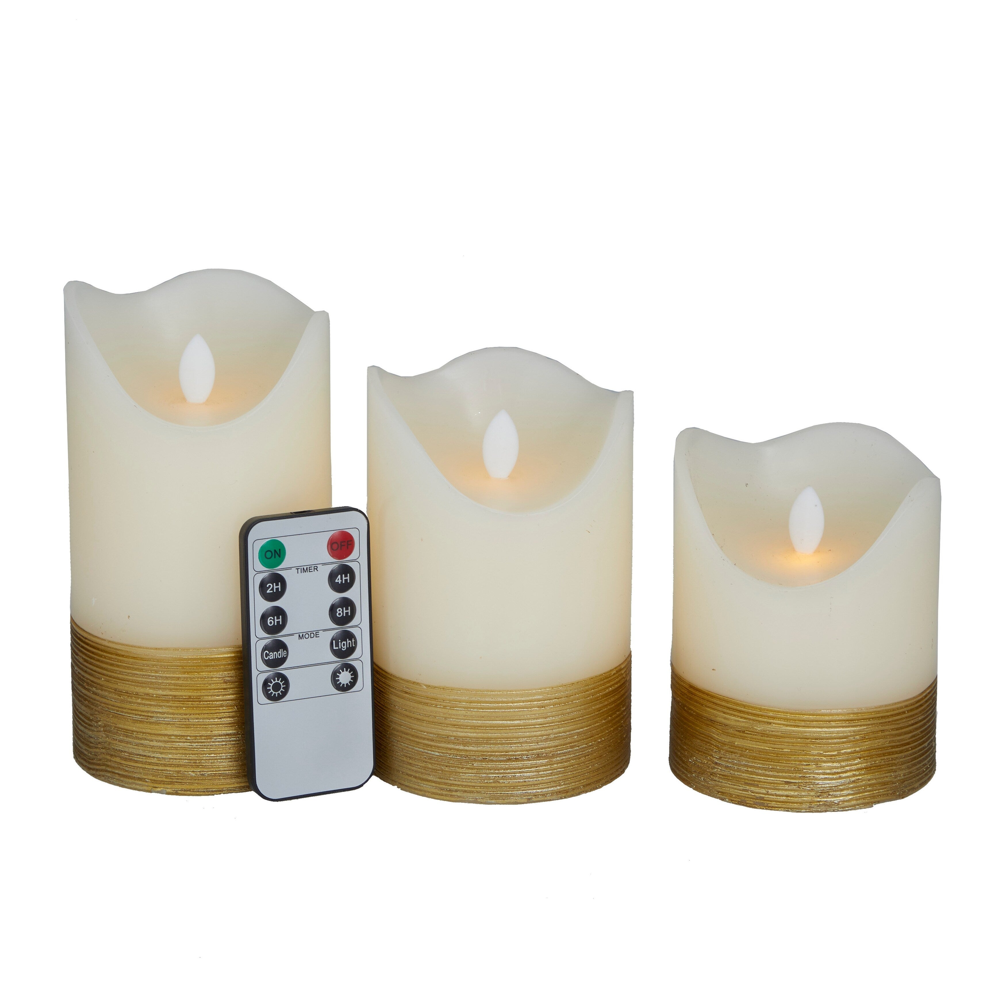 Silver, Cream, Red or Gold Wax Gold Base Flameless Candle with Remote Control (Set of 3) - S/3 6, 5, 4H