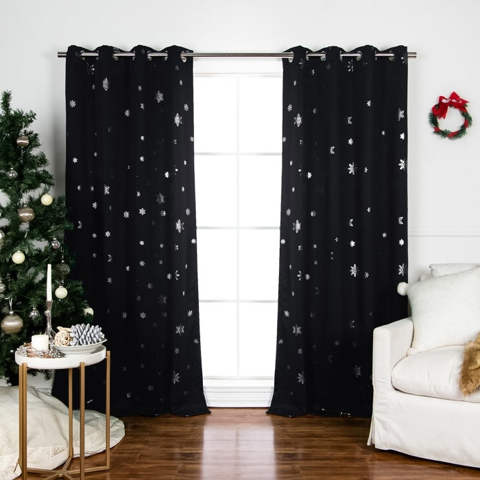 Aurora Home Silver Foil Snowflake Thermal Insulated Blackout Curtains