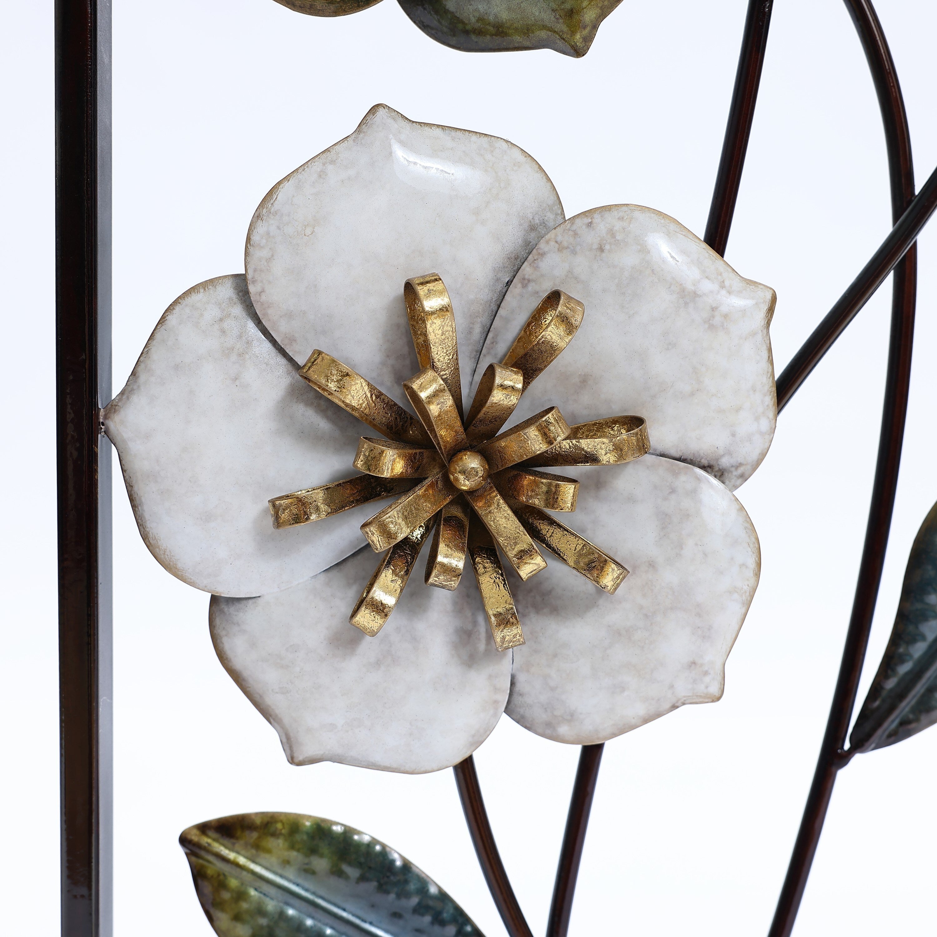 Metal Green, White, and Gold Wild Flowers Wall Decor (Set of 2)