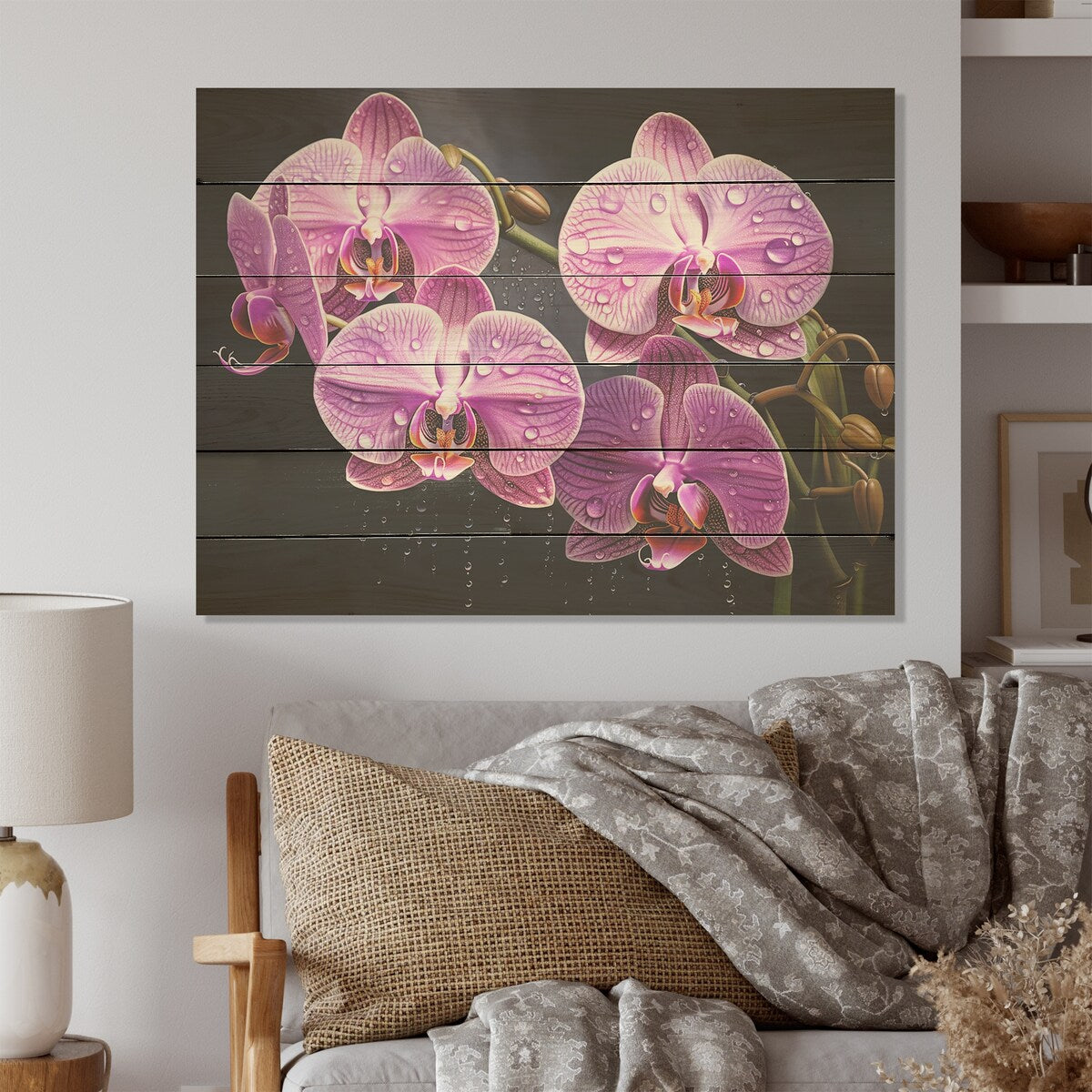 Designart Pink Orchids Oasis Orchids Wood Wall Decor - Traditional Pink Wood Panel On Natural Pine Wood