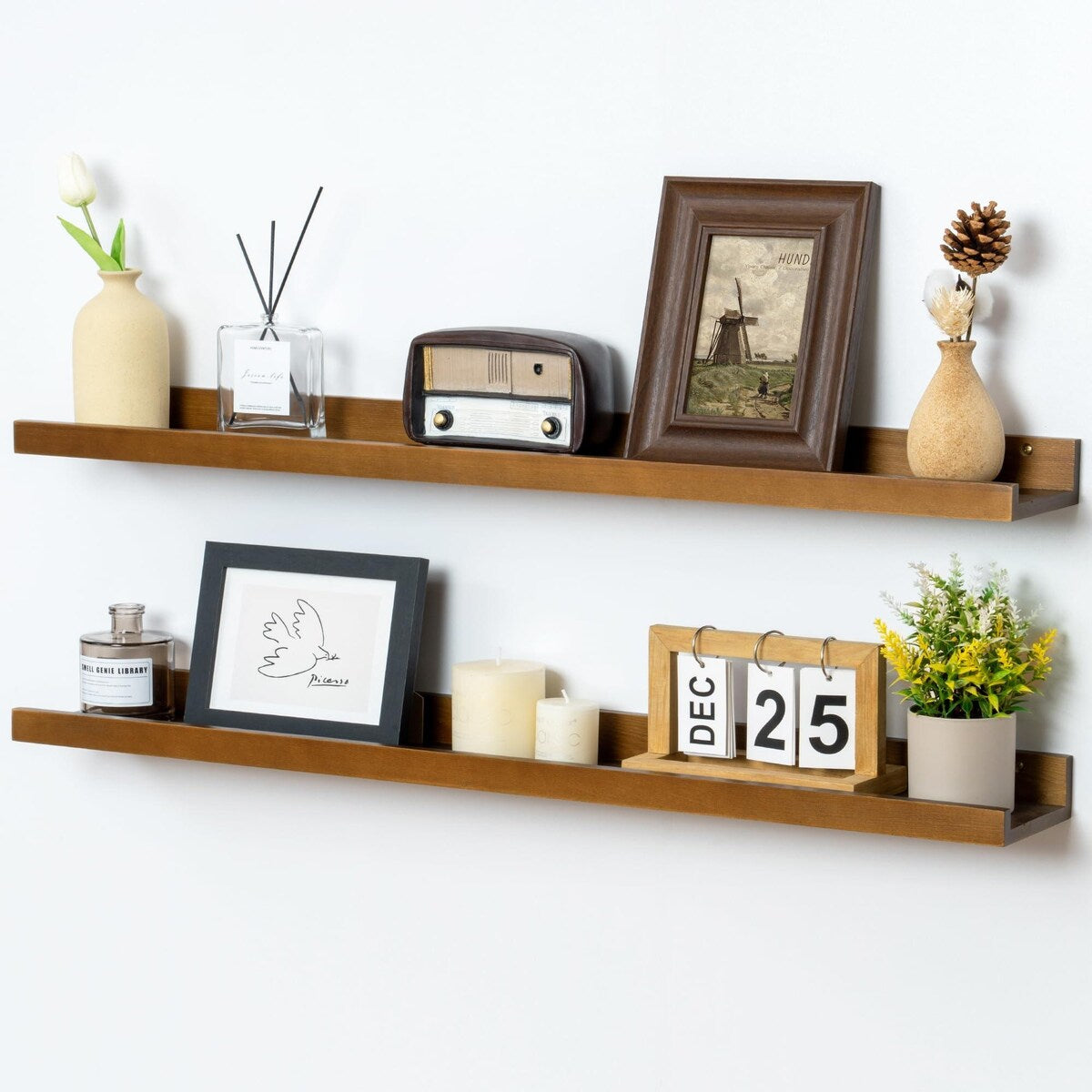 Solid Pine Wood Floating Ledge Shelves 2 Packs for Wall