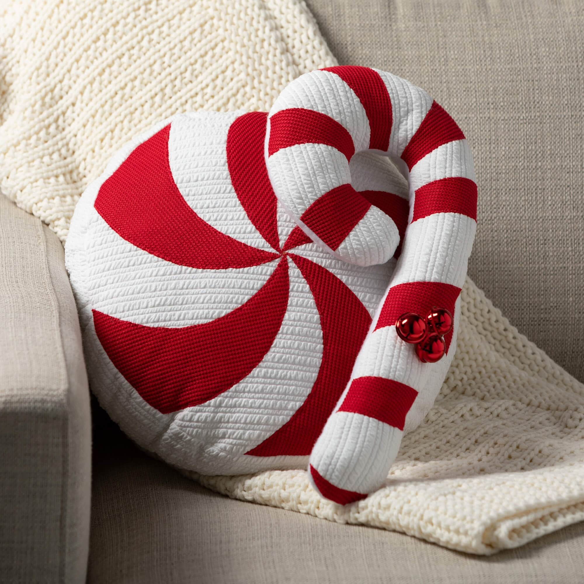 15H Sullivans Christmas Peppermint Candy Pillow, Red-White