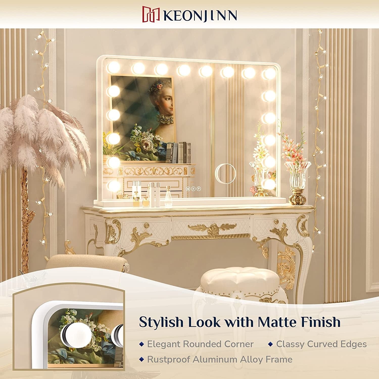 KEONJINN Hollywood Vanity Mirror with 15/18 LEDs Lights and Bluetooth Speakers