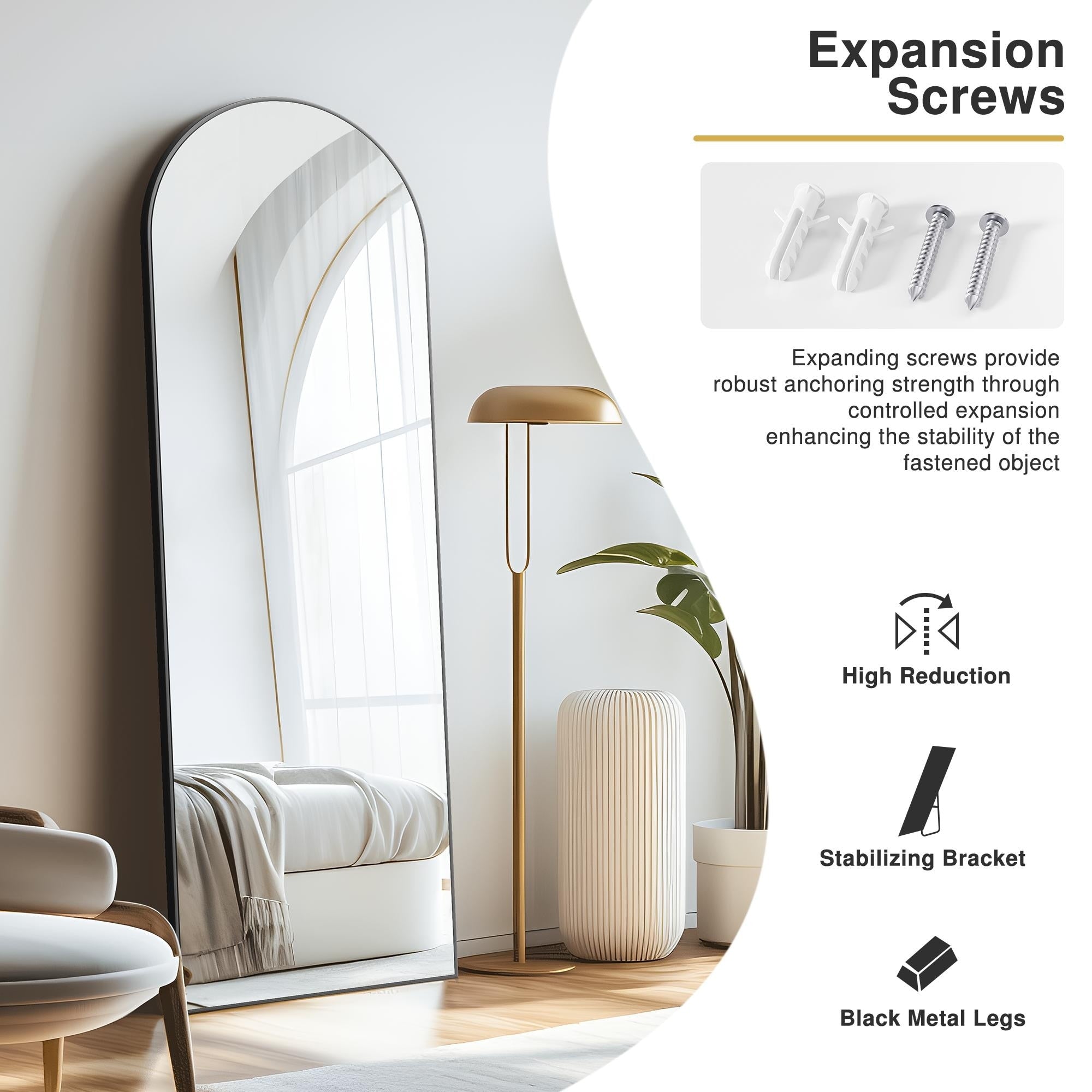 Arch-Crowned Full-Length Mirror with Solid Wood Frame