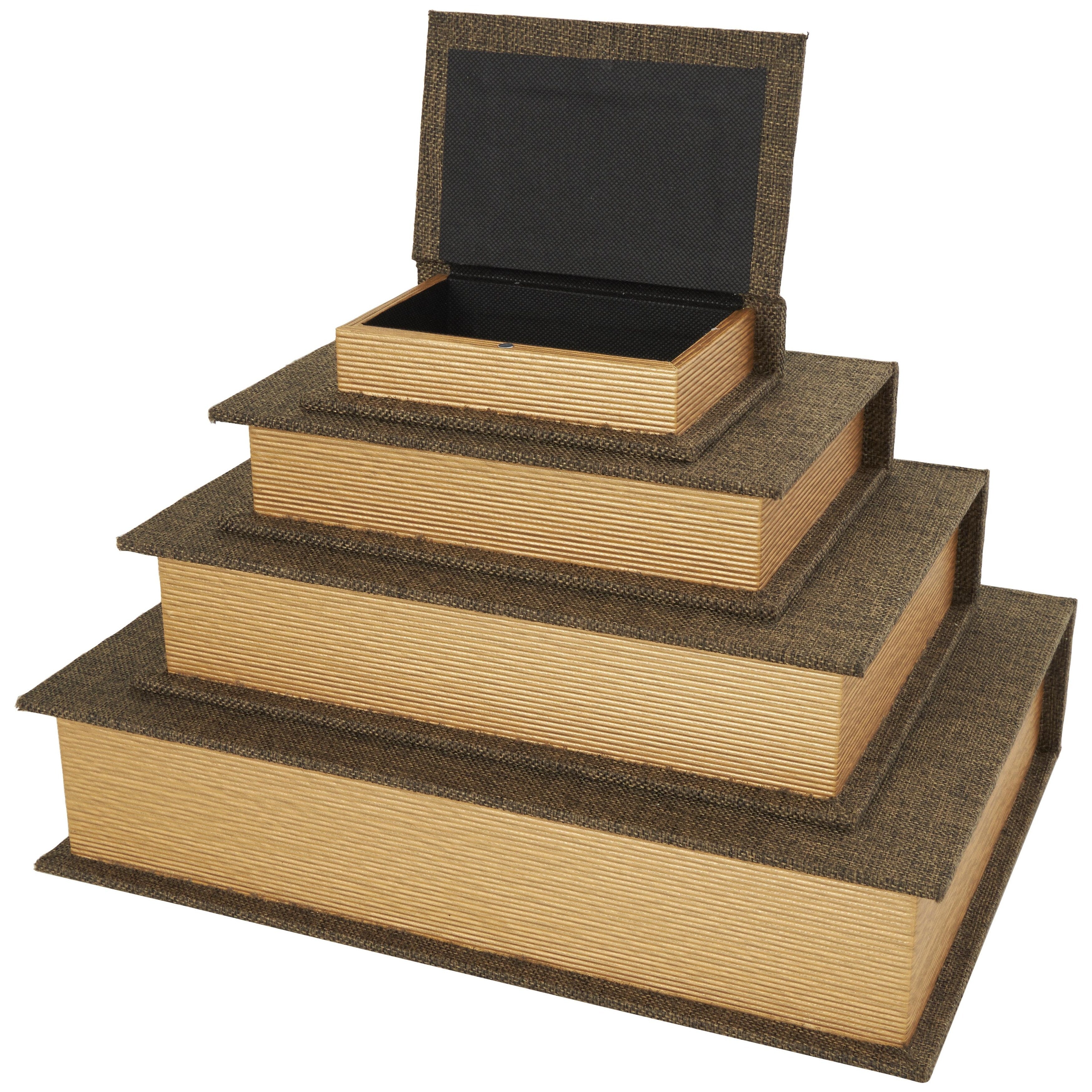 Linen Leather or Wooden Fabric Storage Book Decorative Box - Set of 3 or 4 Multi Colored - Roche River Decor